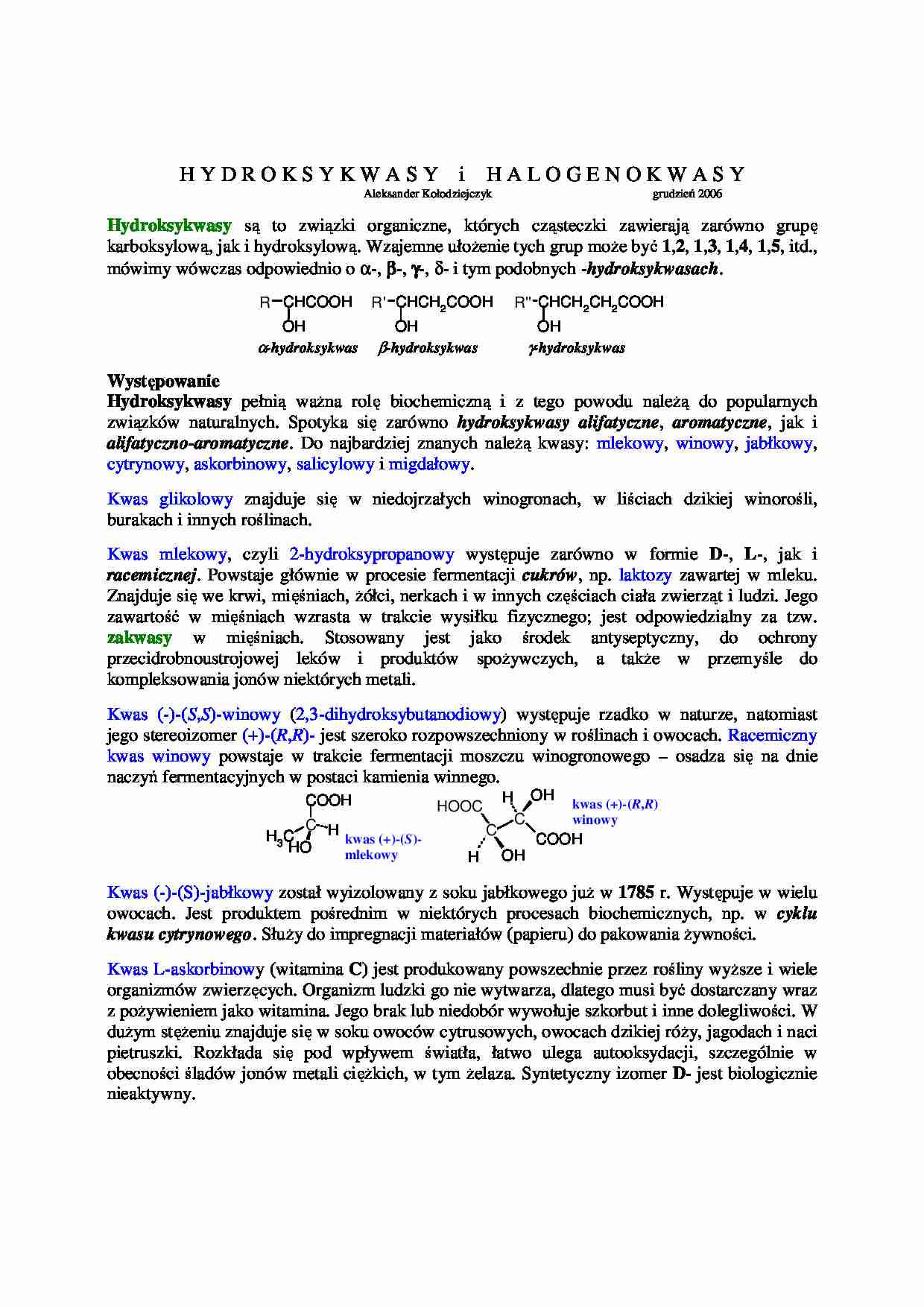 Hydroksykwasy - omówienie  - strona 1