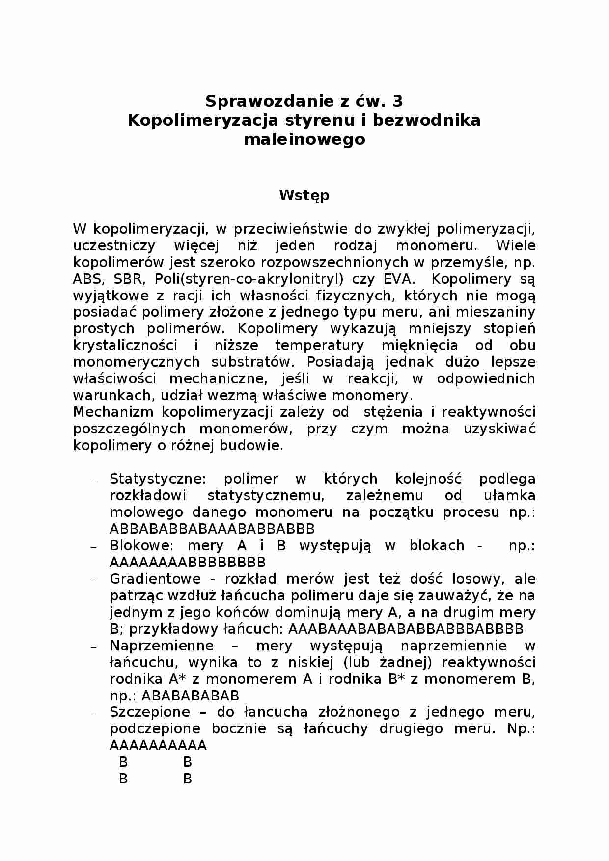 Kopolimeryzacja styrenu i bezwodnika maleinowego - strona 1