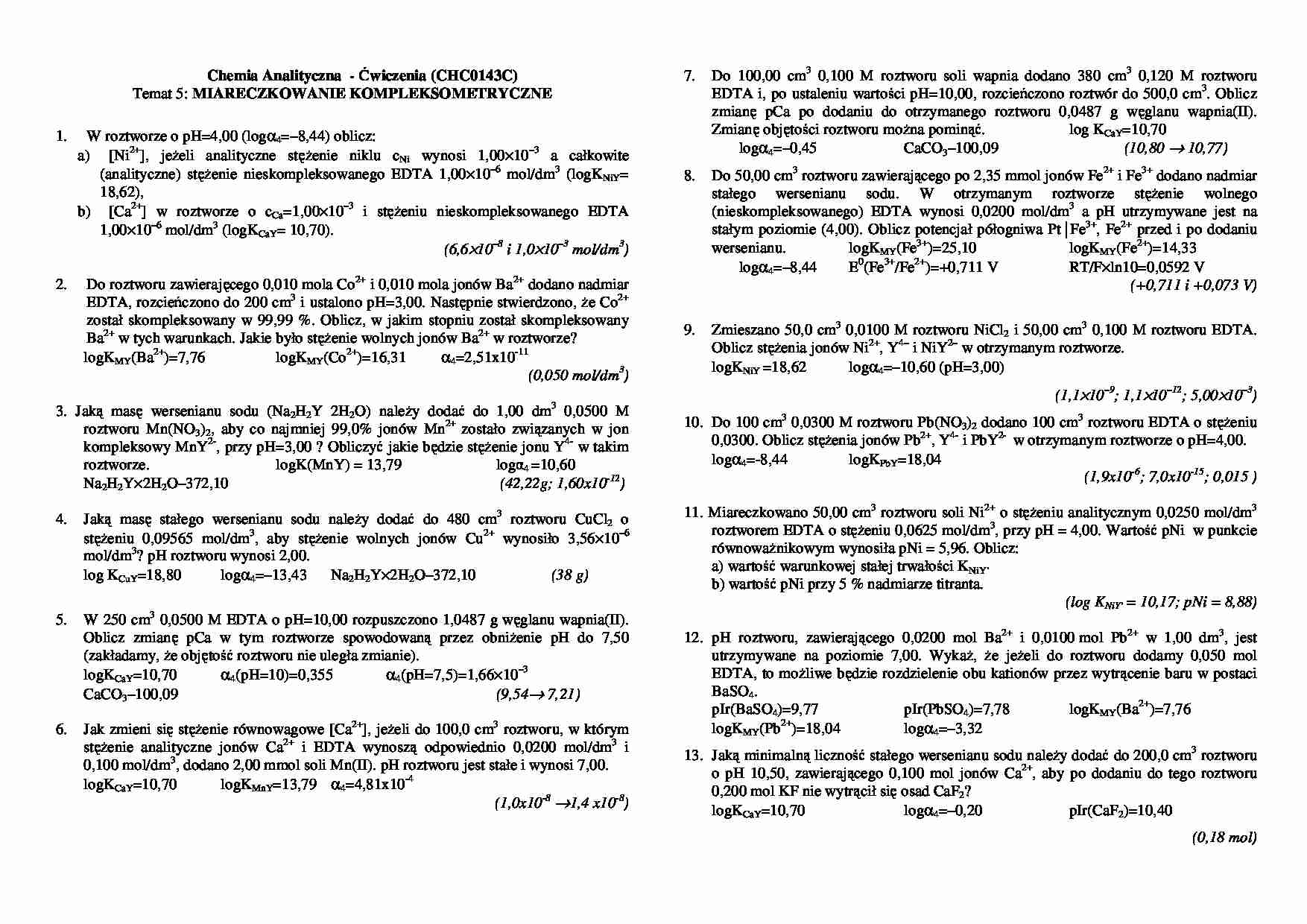 Miareczkowanie kompleksometryczne - omówienie  - strona 1