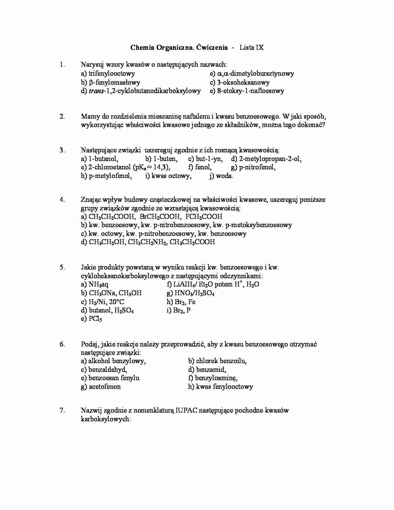 Chemia organiczna - ćwiczenia, lista IX - strona 1