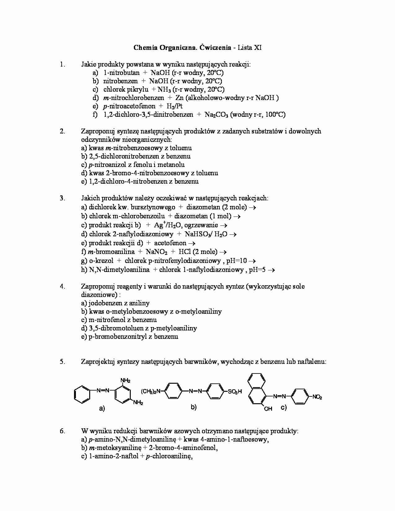 Chemia organiczna - ćwiczenia, lista XI - strona 1