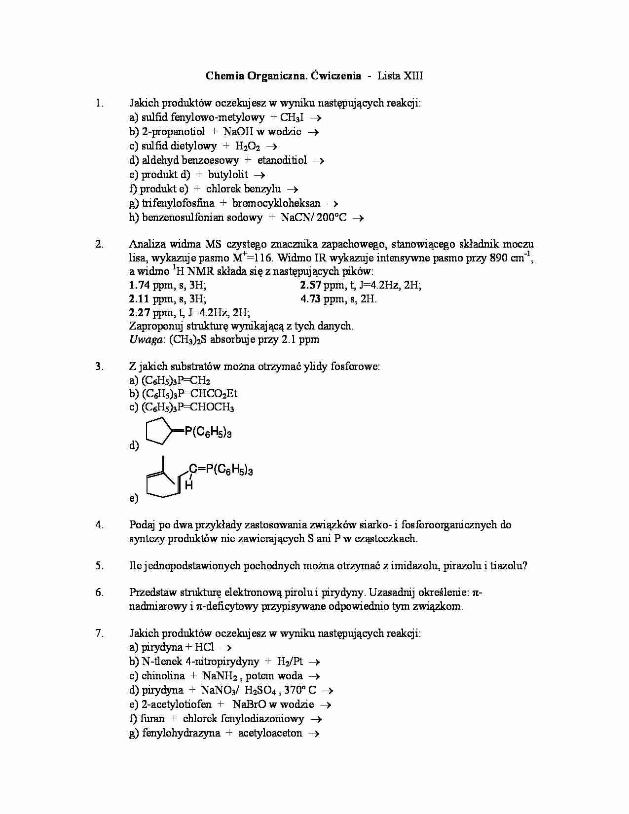 Chemia organiczna - ćwiczenia, lista XIII - strona 1