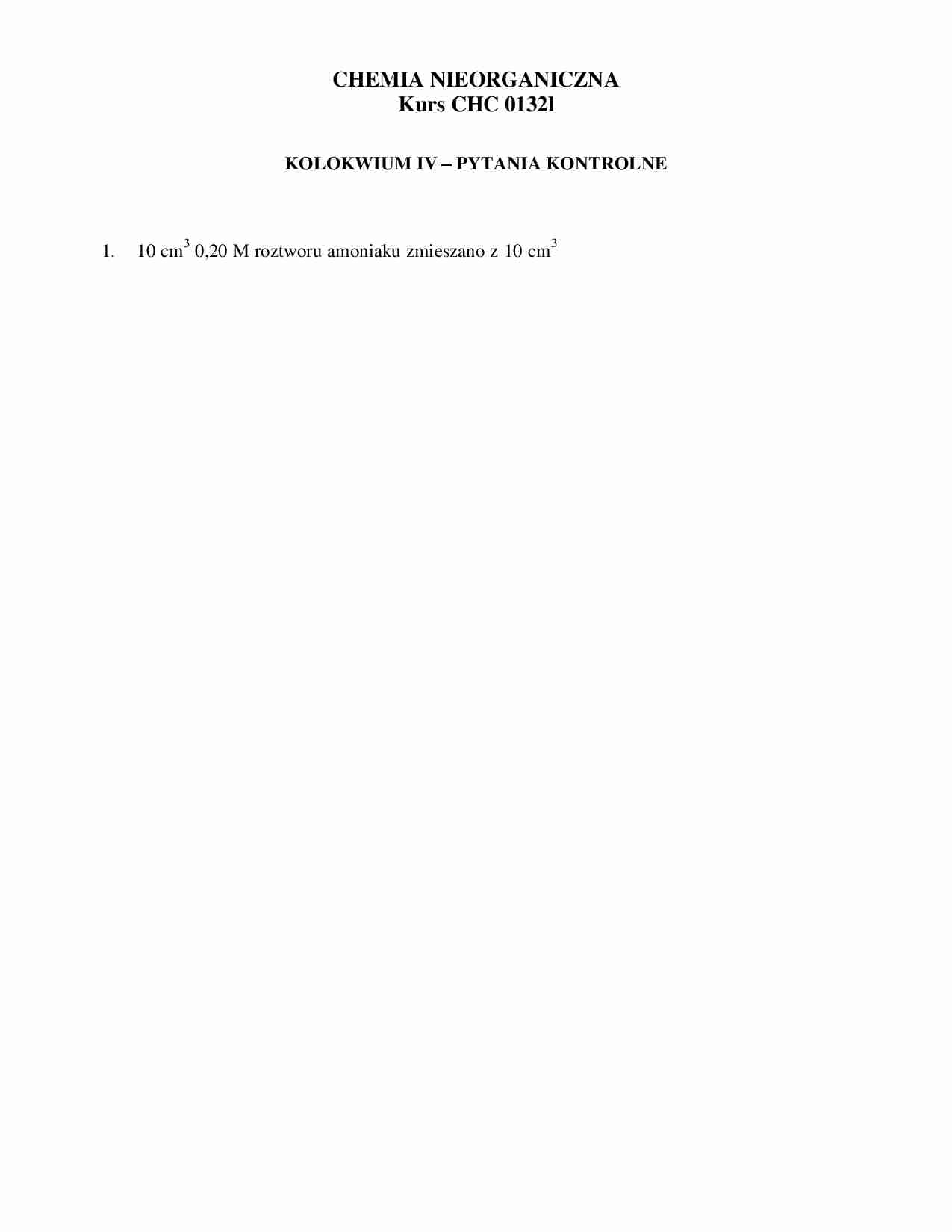 Chemia nieorganiczna laboratorium - Pytania kontrolne 2 - strona 1