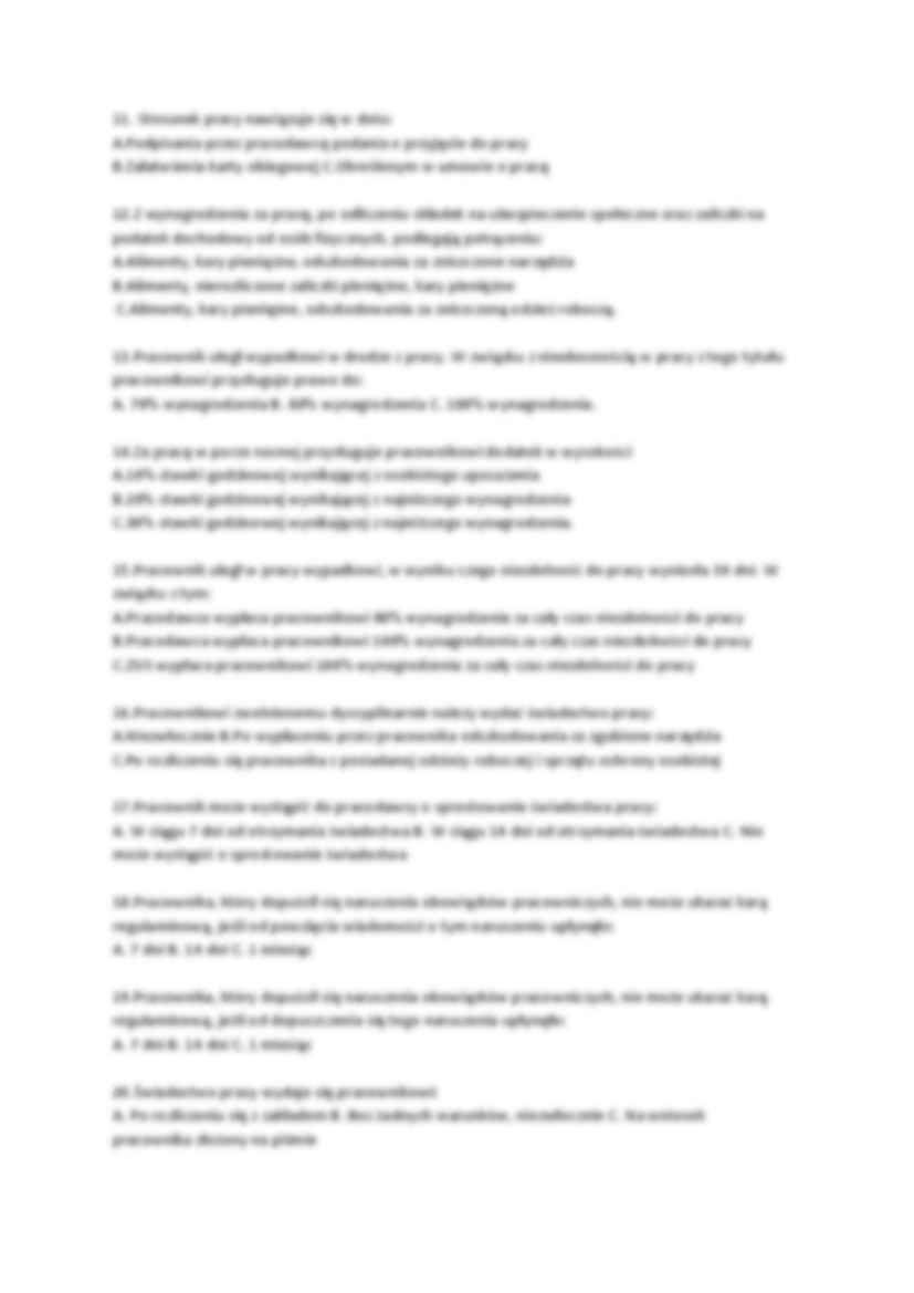 Test z zakresu znajomości zagadnień prawa pracy - strona 2