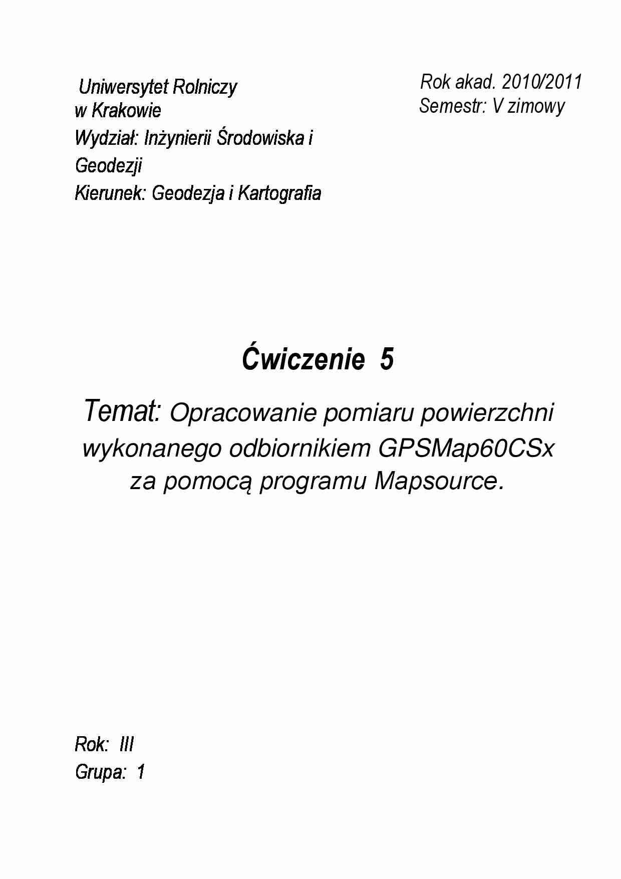  Opracowanie pomiaru powierzchni wykonanego odbiornikiem - ćwiczenia - strona 1