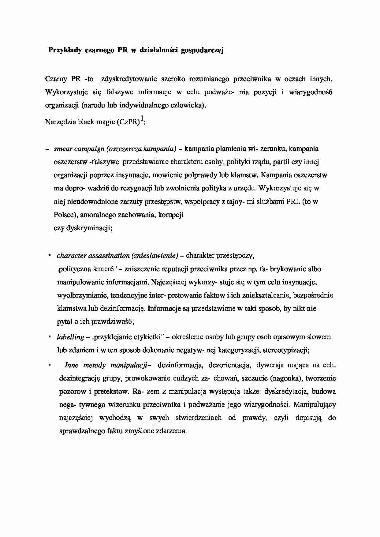 Przykłady czarnego PR w działalności gospodarczej - strona 1