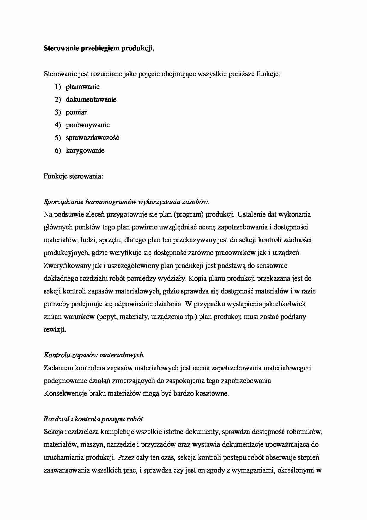 Sterowanie przebiegiem produkcji  - omówienie - strona 1