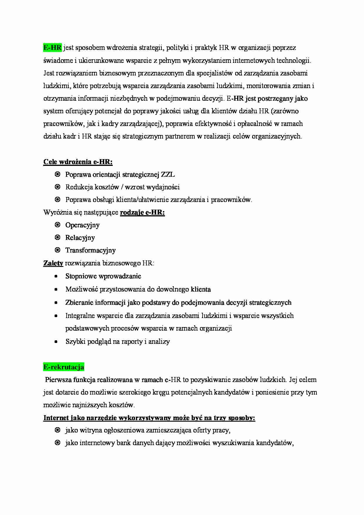 Sposoby wdrażania strategii - E-HR   - omówienie - strona 1