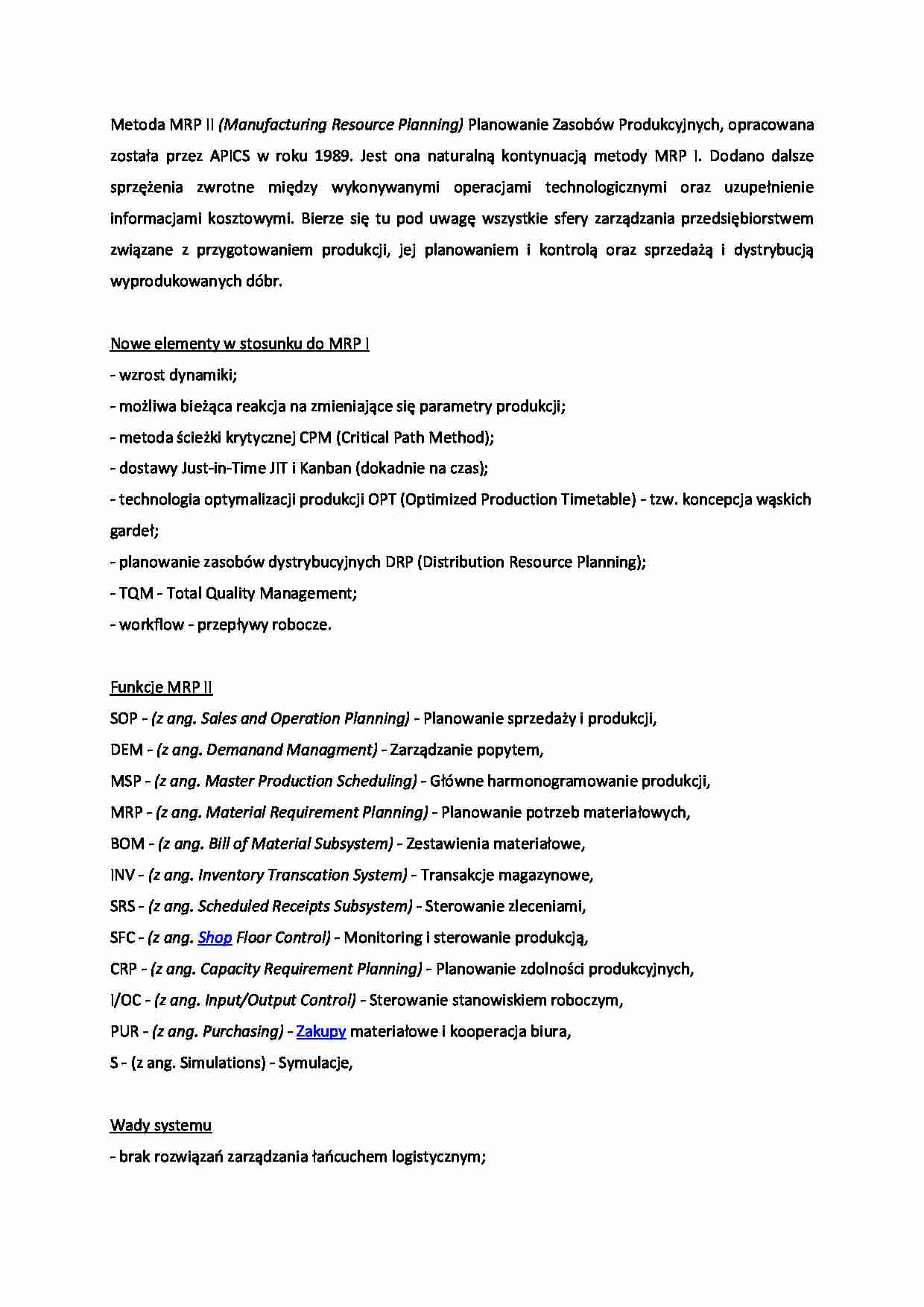 Manufacturing Resource Planning - omówienie - strona 1