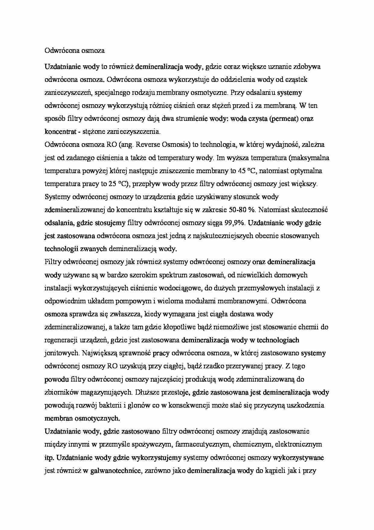 Odwrócona osmoza - omówienie - strona 1