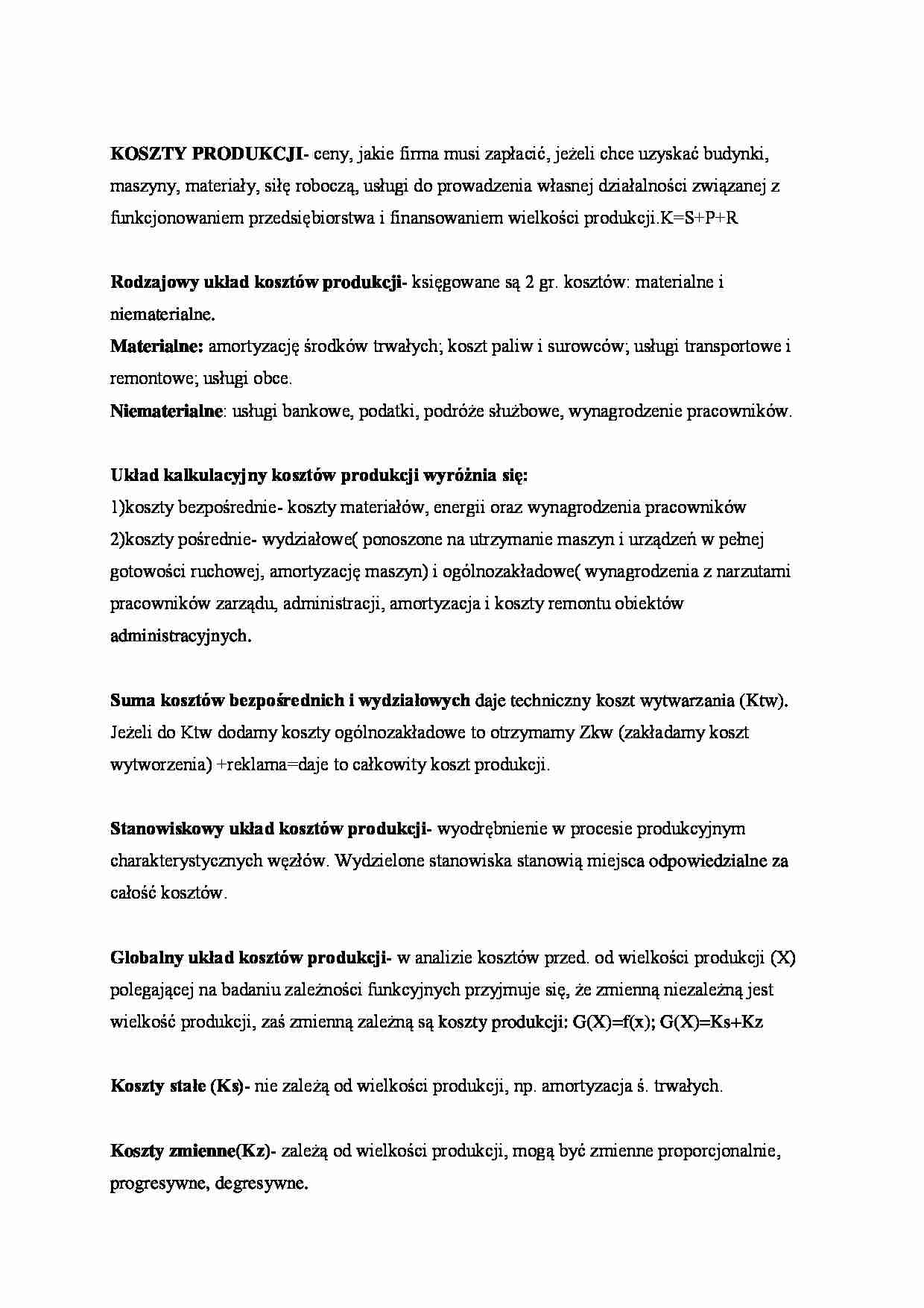 Koszty produkcji - omówienie - strona 1