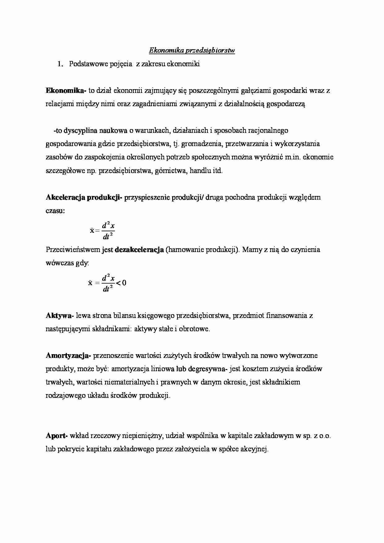 Ekonomika przedsiębiorstw - pojęcia - strona 1