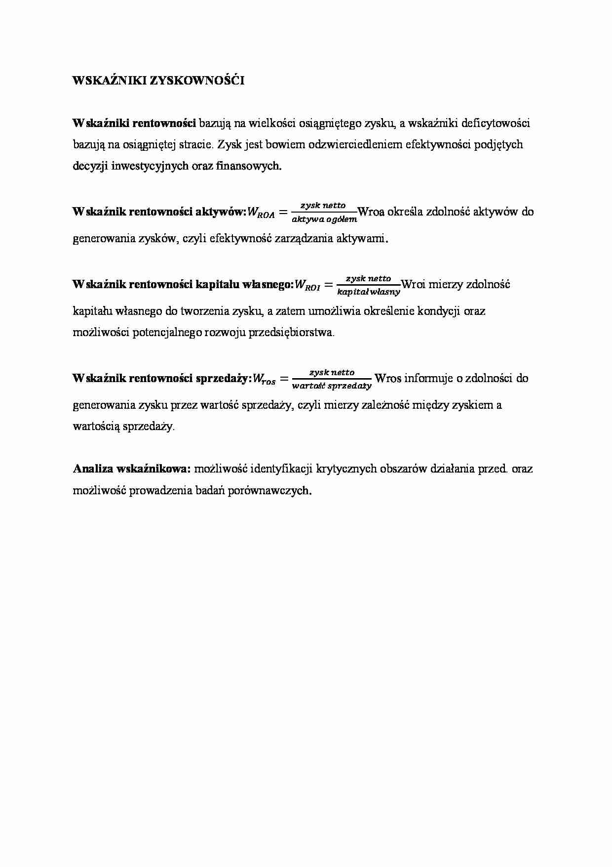 Wskaźniki zyskowności  - omówienie - strona 1