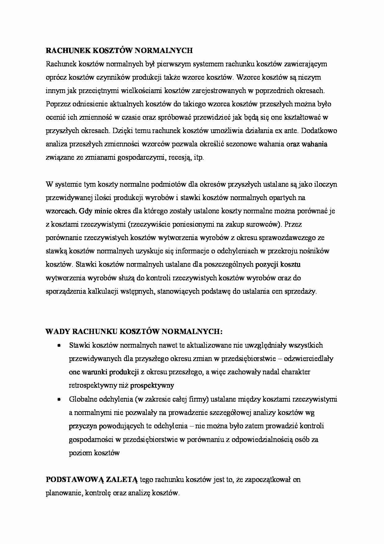 Rachunek kosztów normalnych - omówienie - strona 1