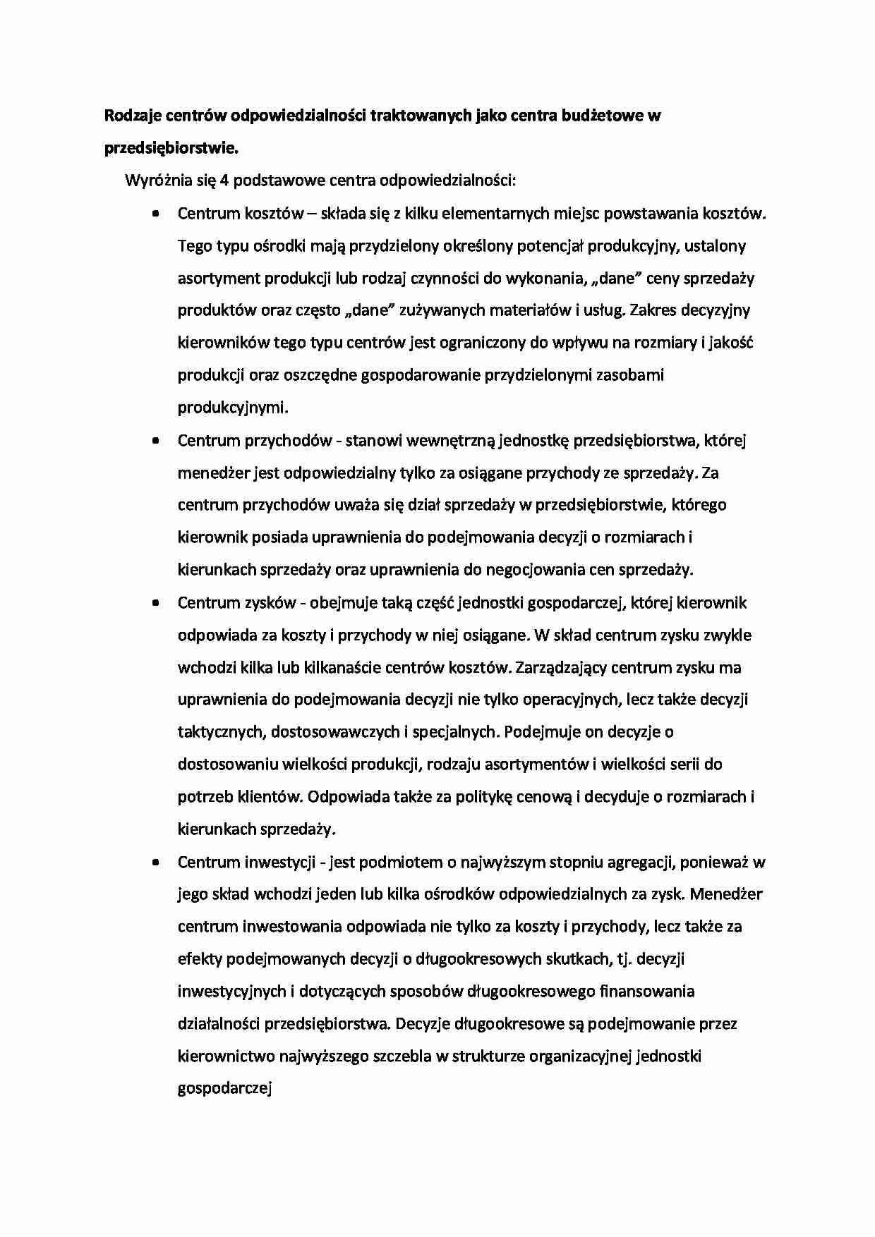 Rodzaje centrów odpowiedzialności - omówienie - strona 1