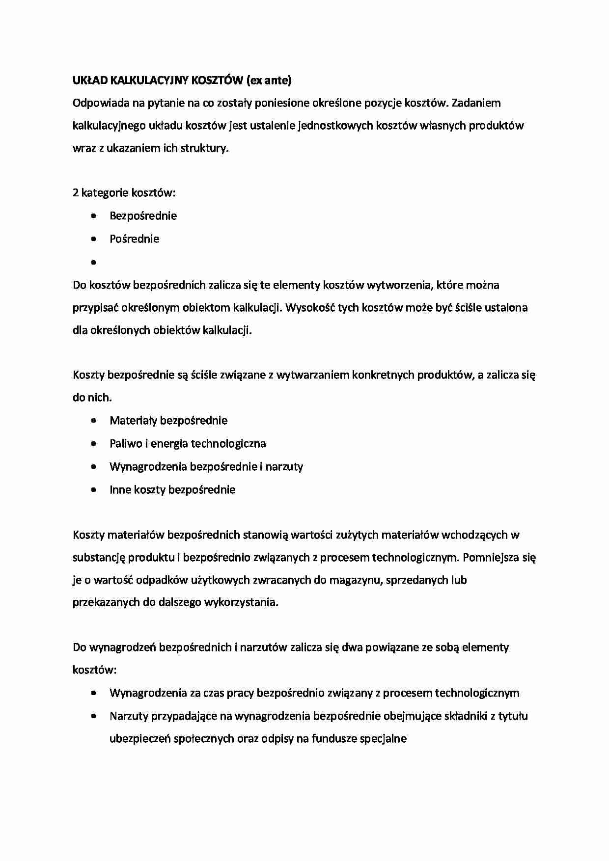 Układ kalkulacyjny kosztów - omówienie - strona 1
