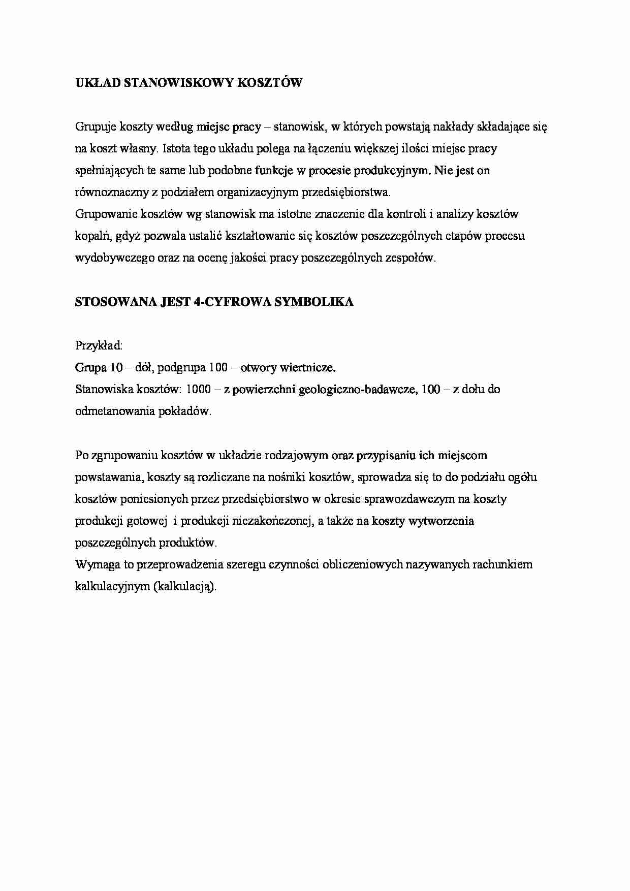 Układ stanowiskowy kosztów - omówienie - strona 1