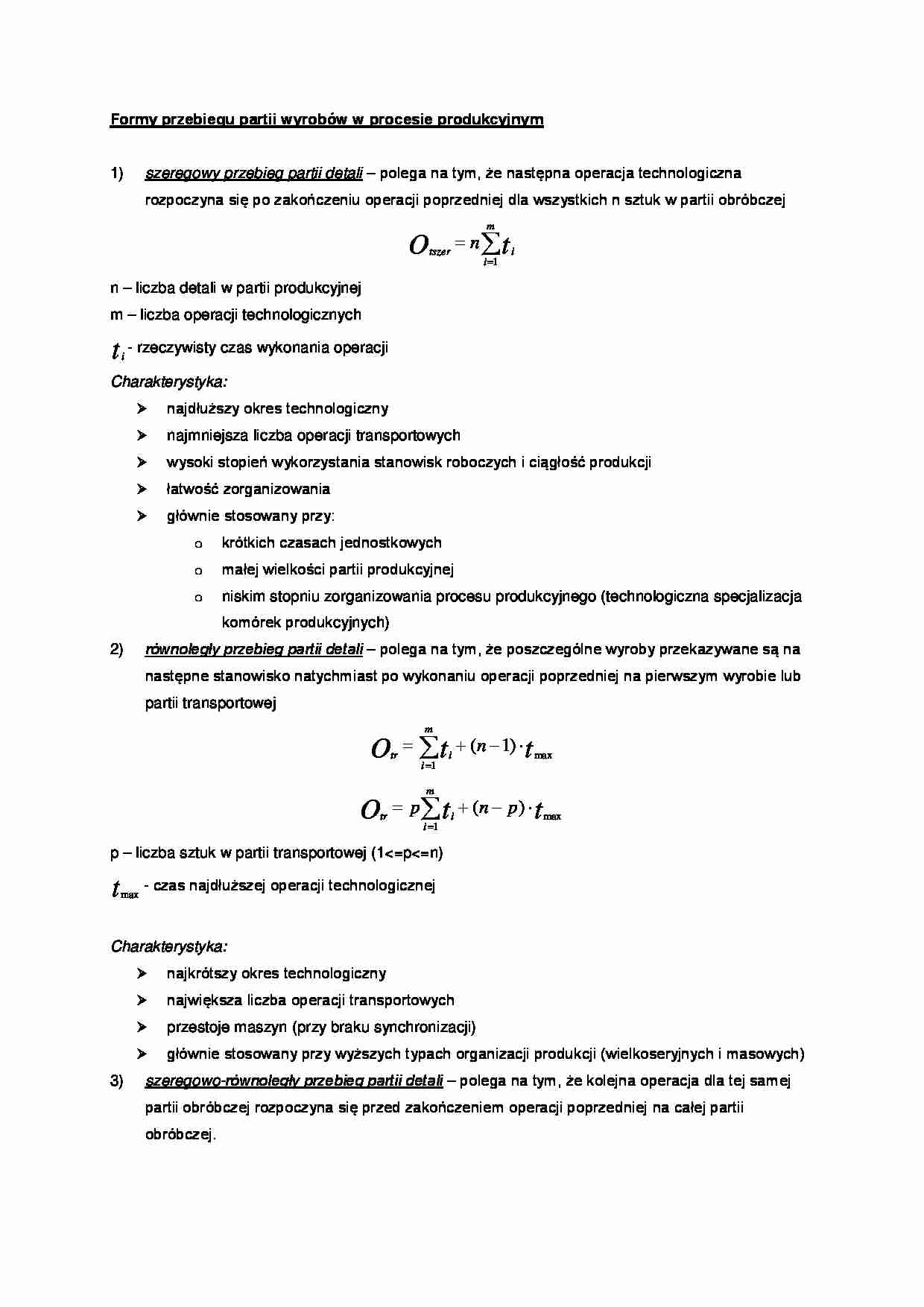 Formy przebiegu partii wyrobów w procesie produkcyjnym - omówienie - strona 1
