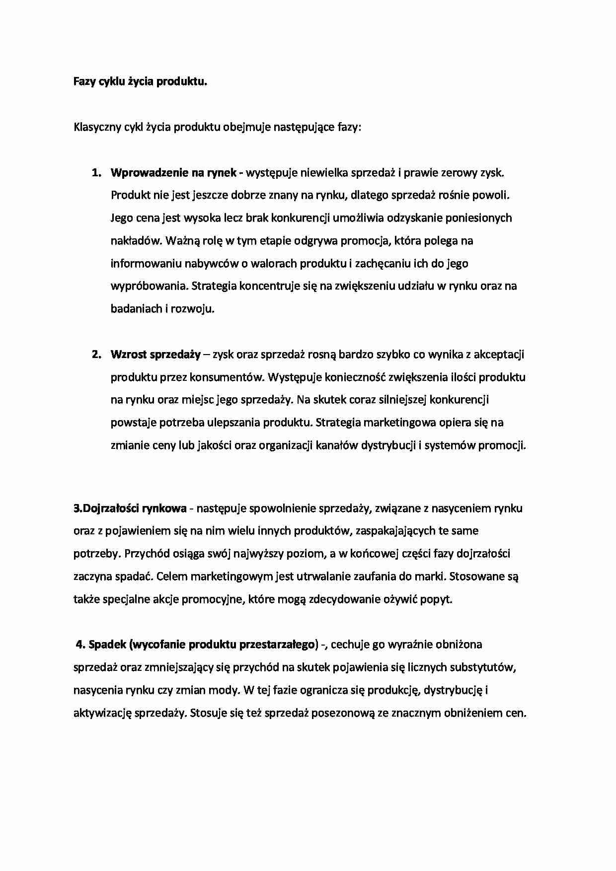  Fazy cyklu życia produktu. - strona 1
