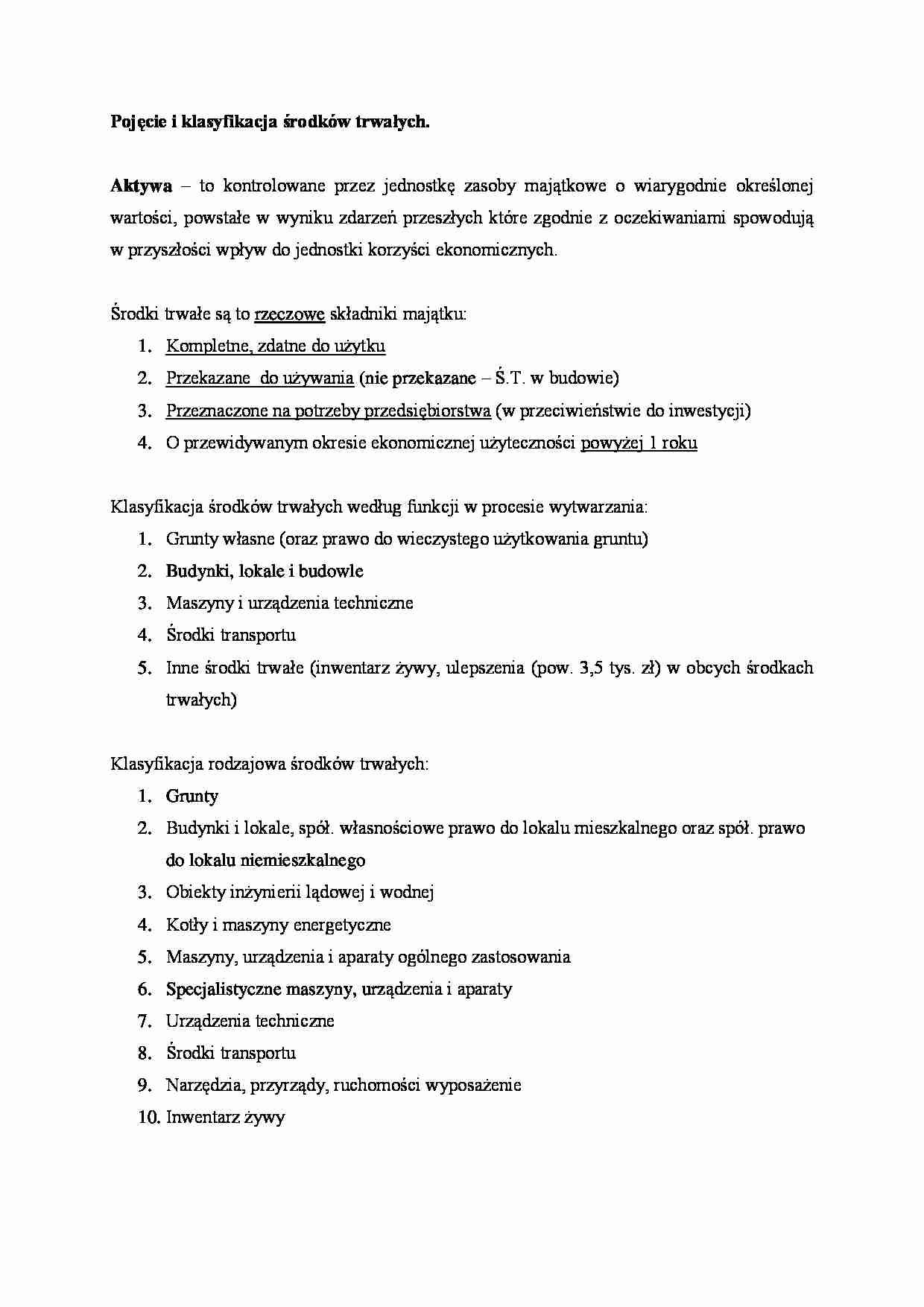  Pojęcie i klasyfikacja środków trwałych - omówienie - strona 1