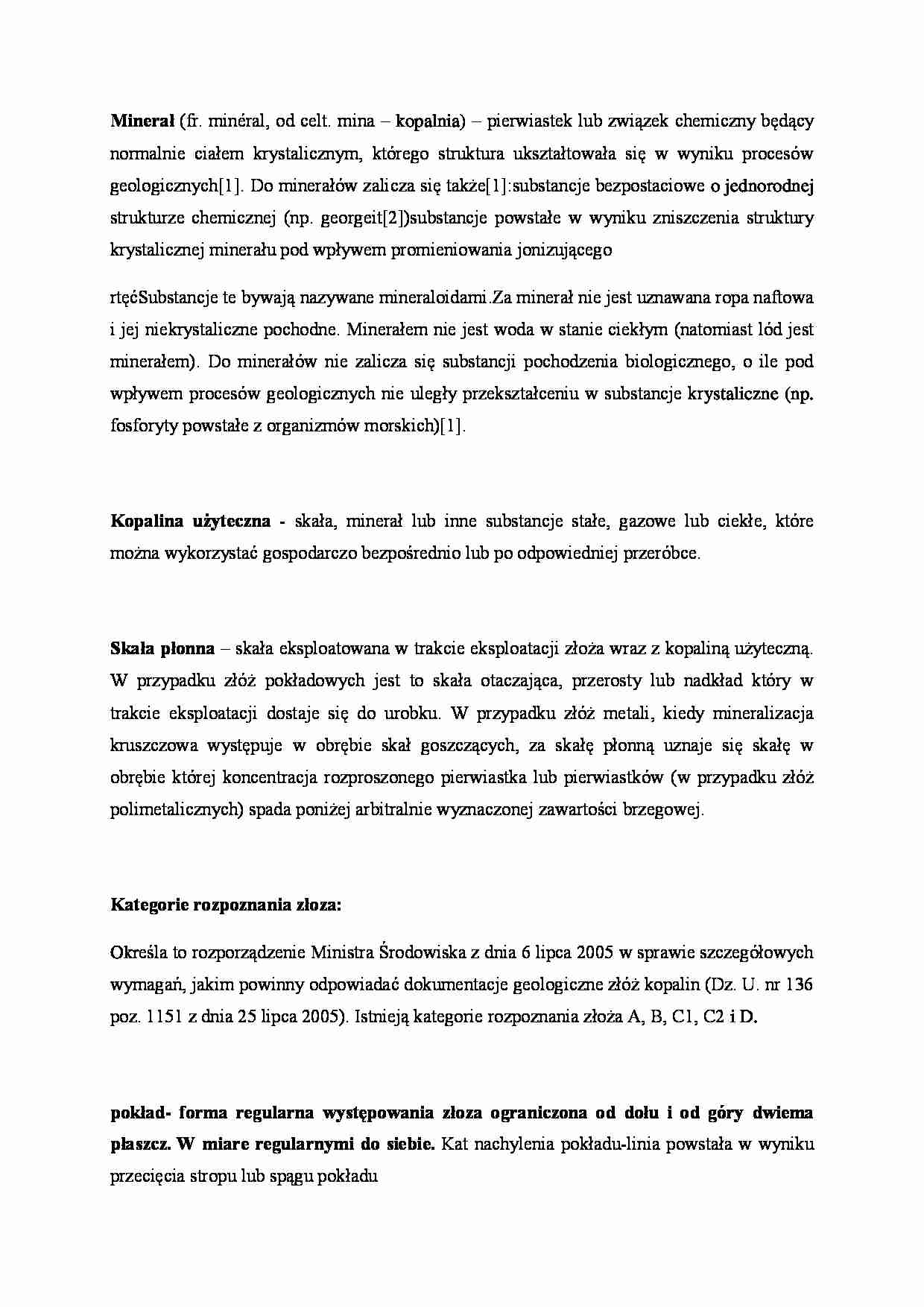 Technika odkrywkowej eksploatacji złóż - podstawowe pojęcia - strona 1