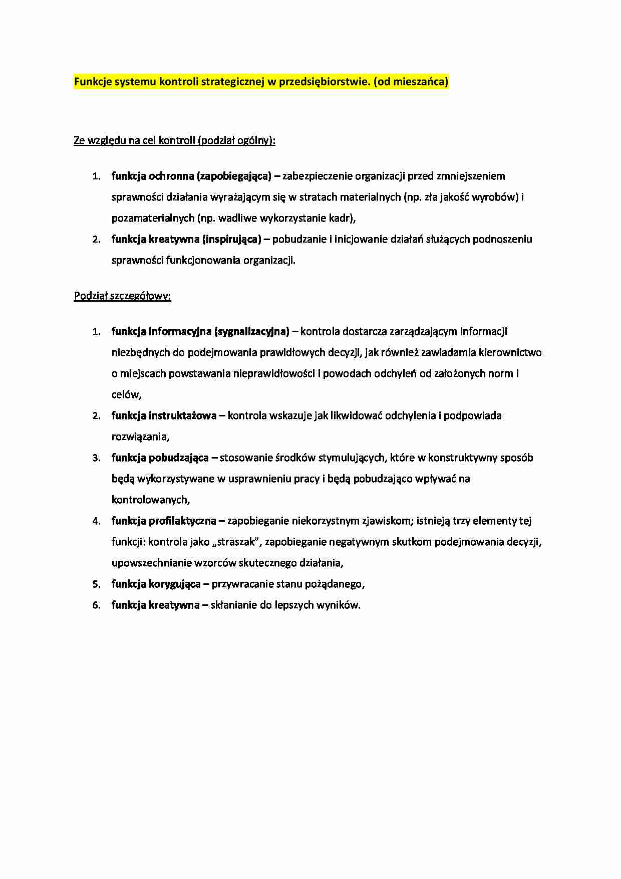 Funkcje systemu kontroli strategicznej w przedsiębiorstwie - strona 1