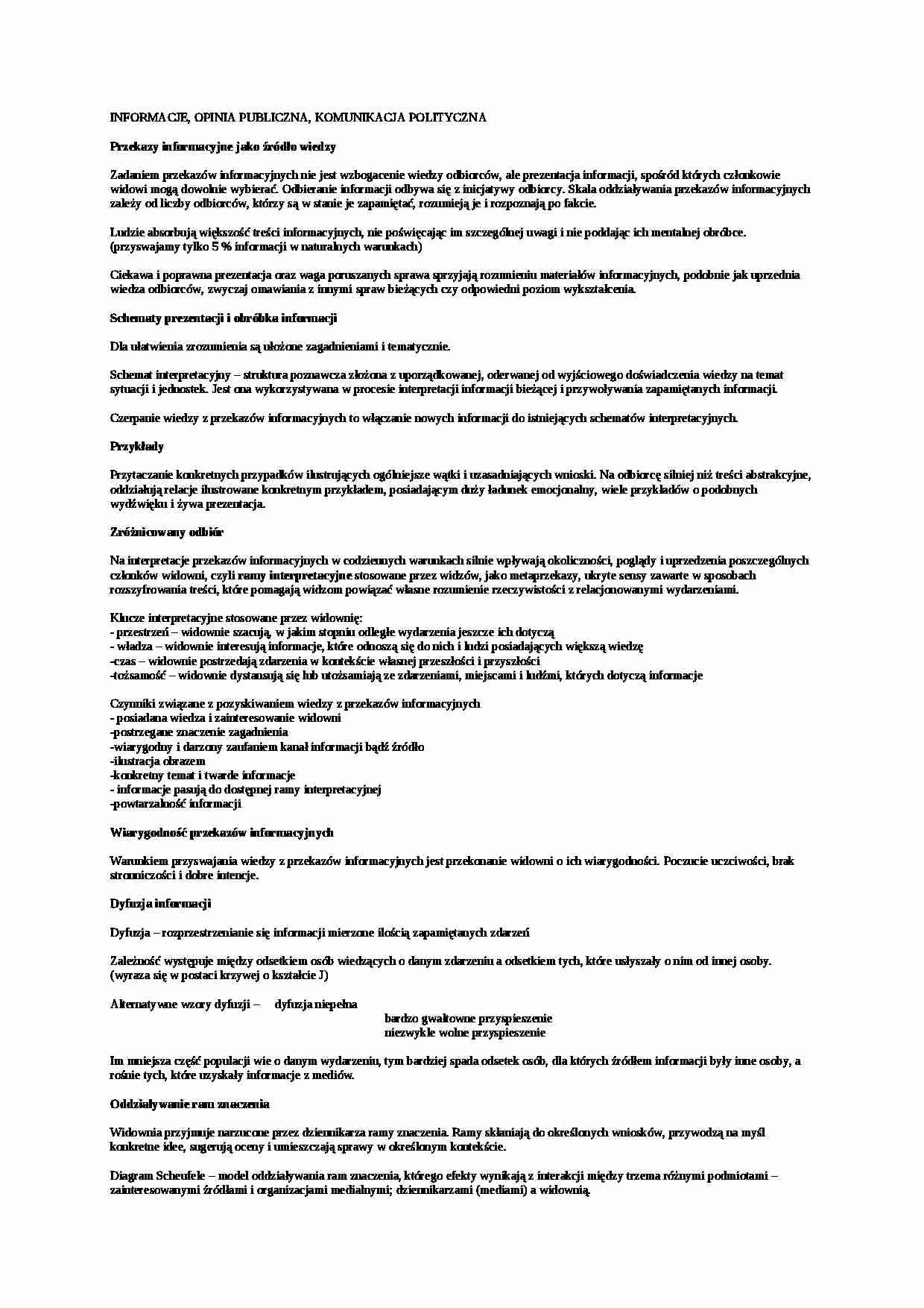 INFORMACJE, OPINIA PUBLICZNA, KOMUNIKACJA POLITYCZNA - strona 1