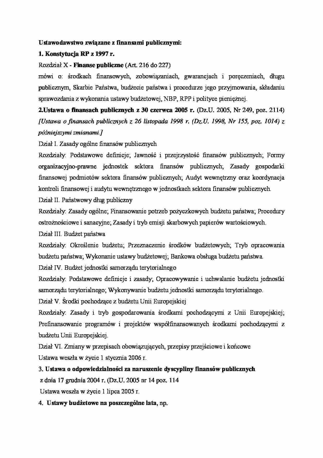 Ustawodawstwo związane z finansami publicznymi - strona 1