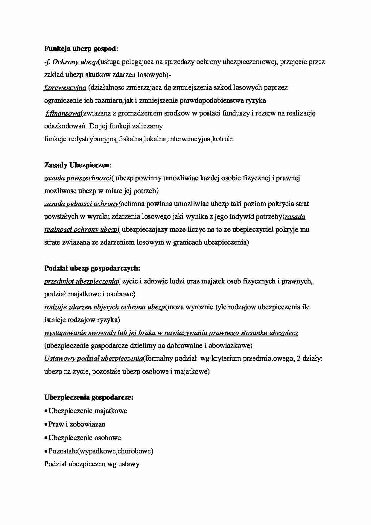 Ubezpieczenia gospodarcze - omówienie zagadnienia  - strona 1