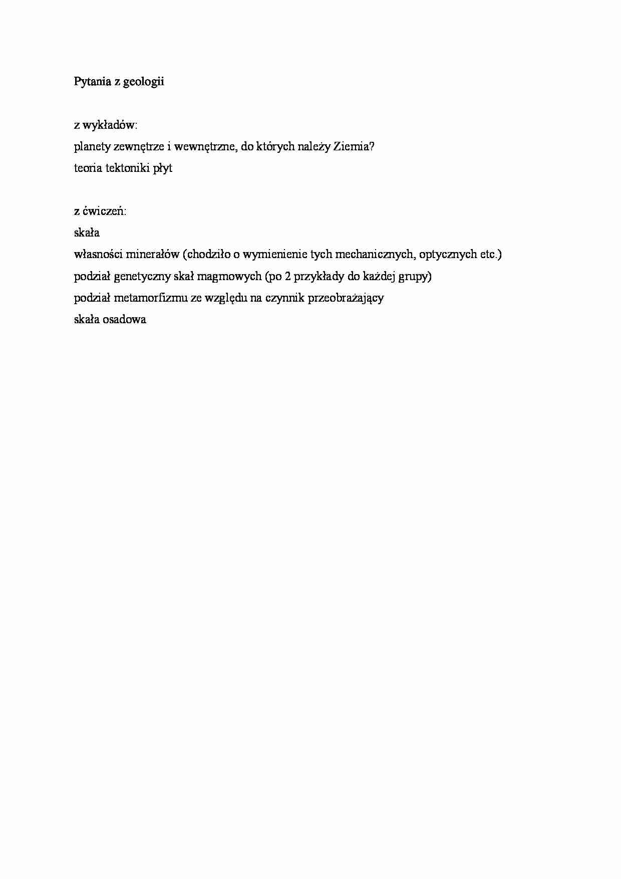 Pytania z geologii z wykładów - strona 1