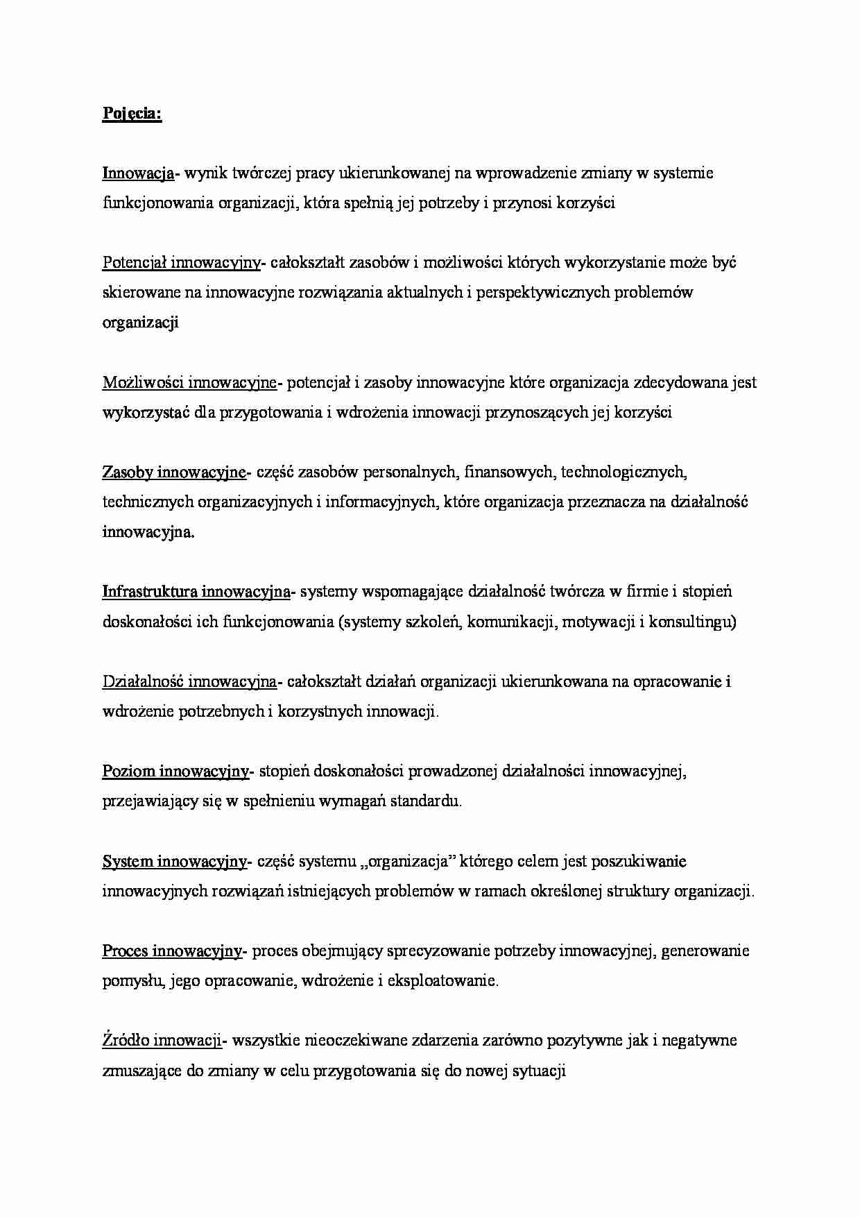 Zarządzanie innowacjami - pojęcia  - strona 1