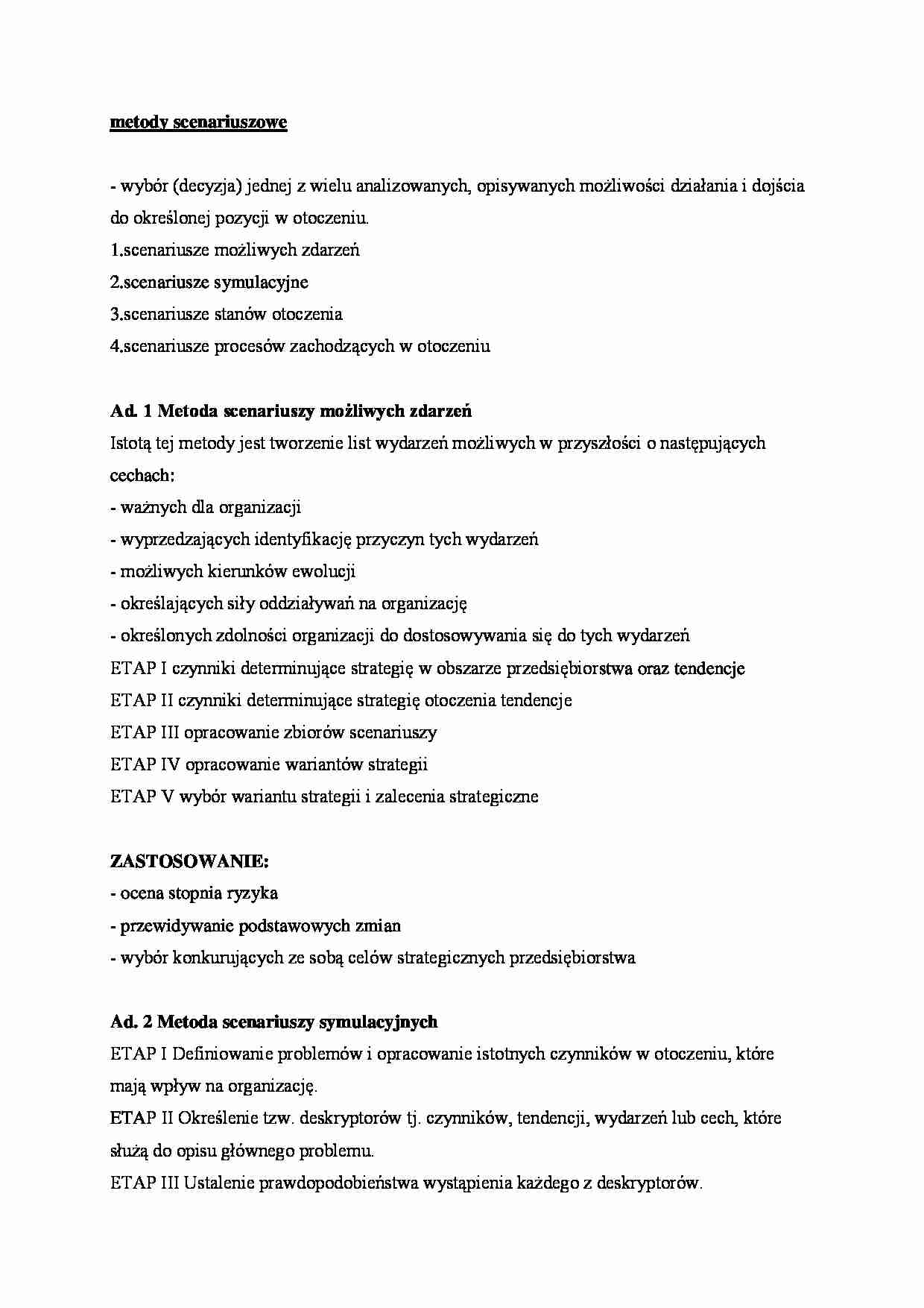 Metody scenariuszowe  - omówienie zagadnienia  - strona 1