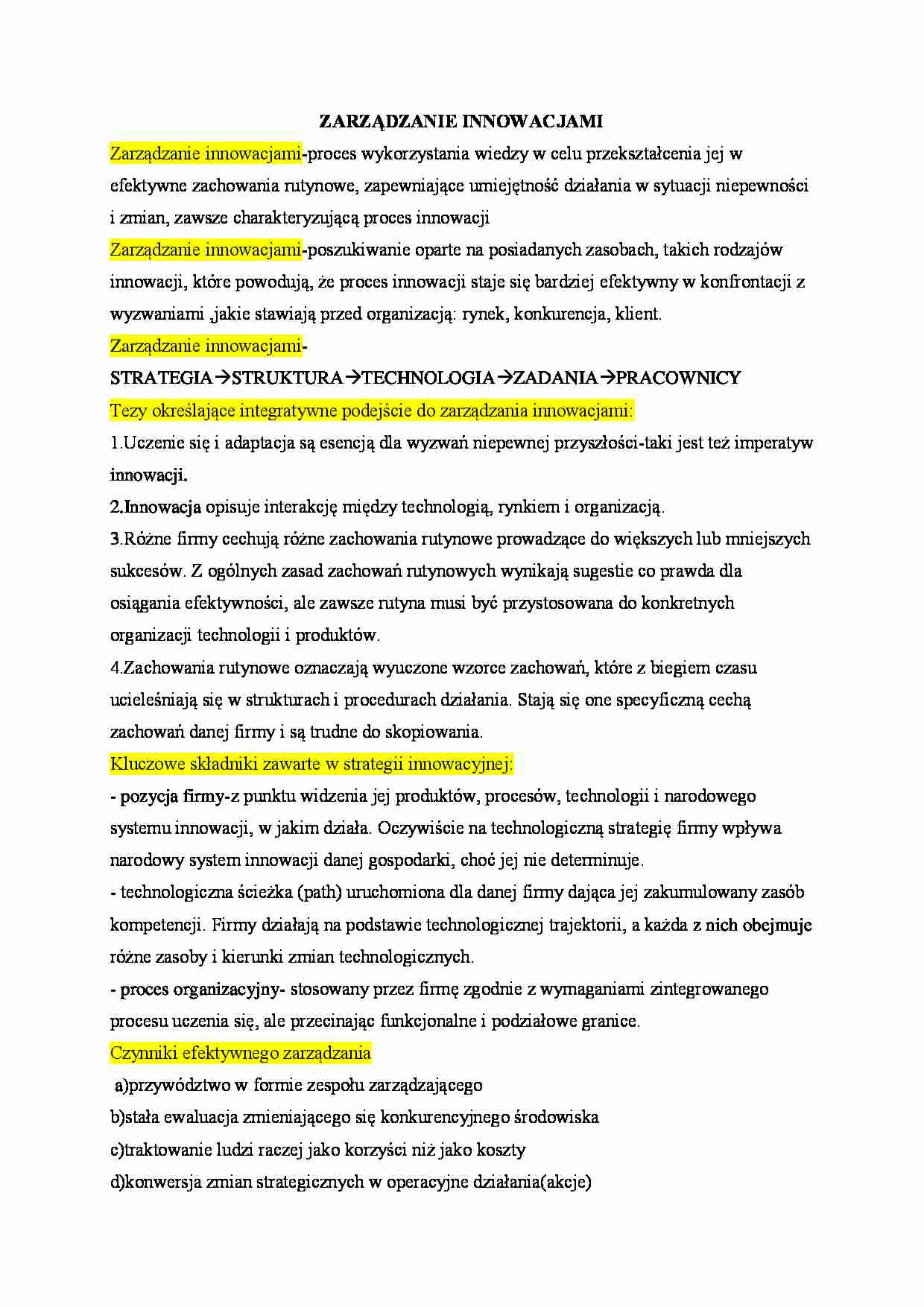 Zarządzanie innowacjami - pojęcia podstawowe - strona 1