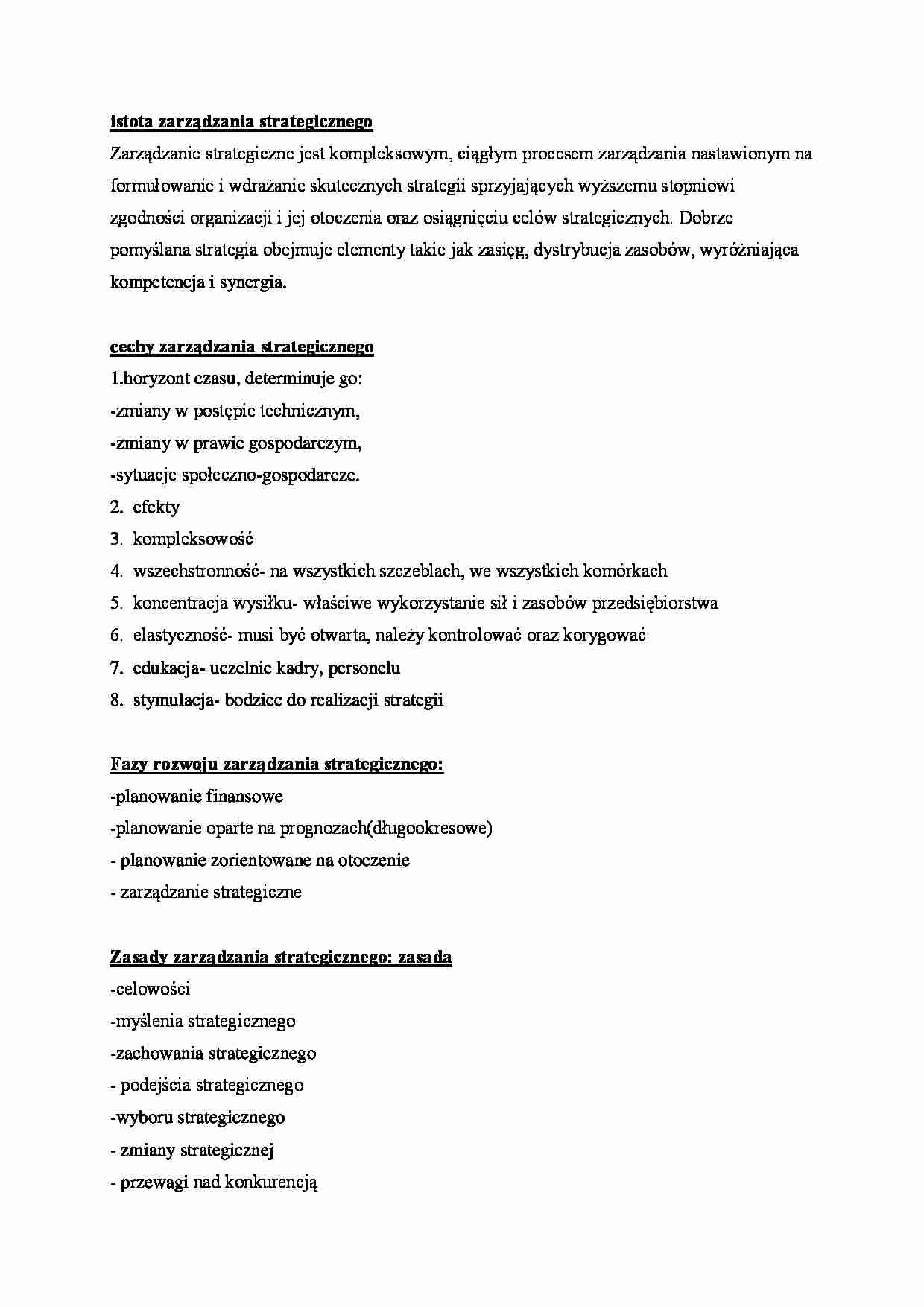 Zarządzanie strategiczne - omówienie zagadnienia - strona 1