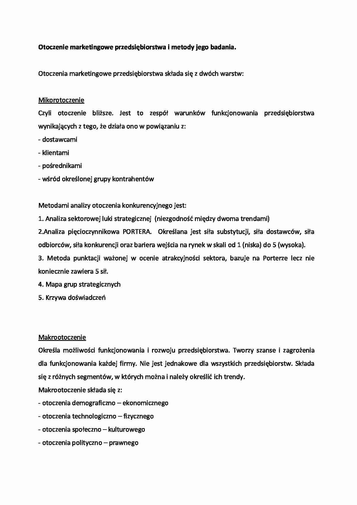 Otoczenie marketingowe przedsiębiorstwa i metody jego badania - strona 1