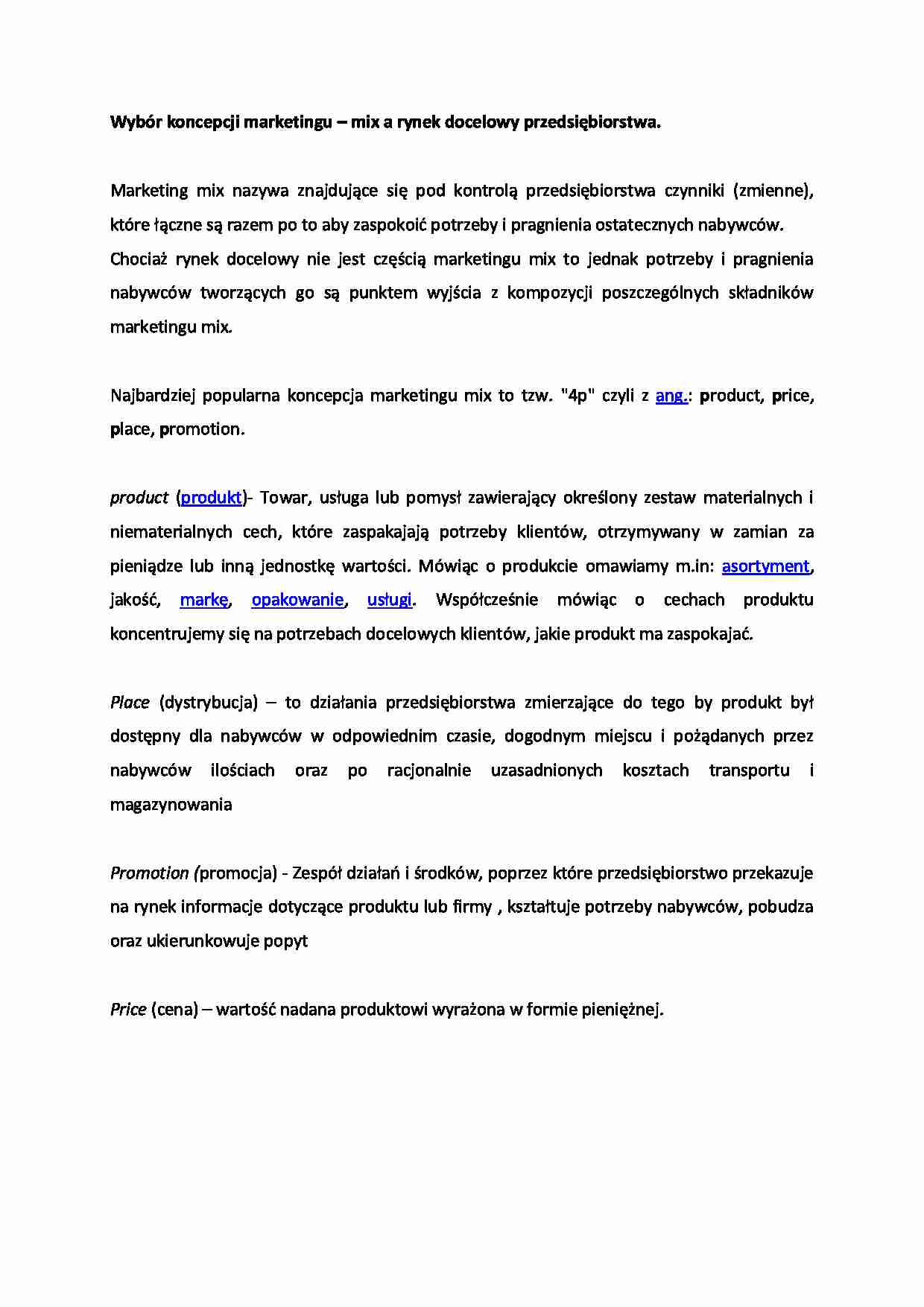 Wybór koncepcji marketingu - mix a rynek docelowy przedsi_biorstwa - strona 1