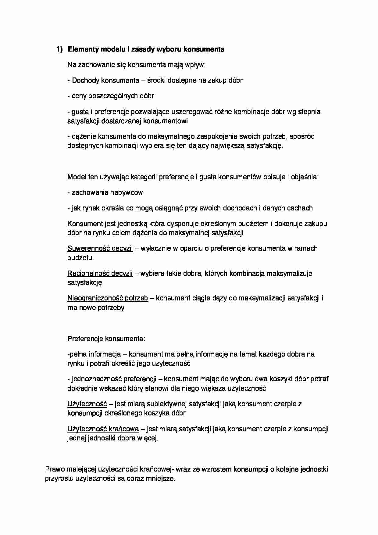 Elementy modelu i zasady wyboru konsumenta - strona 1