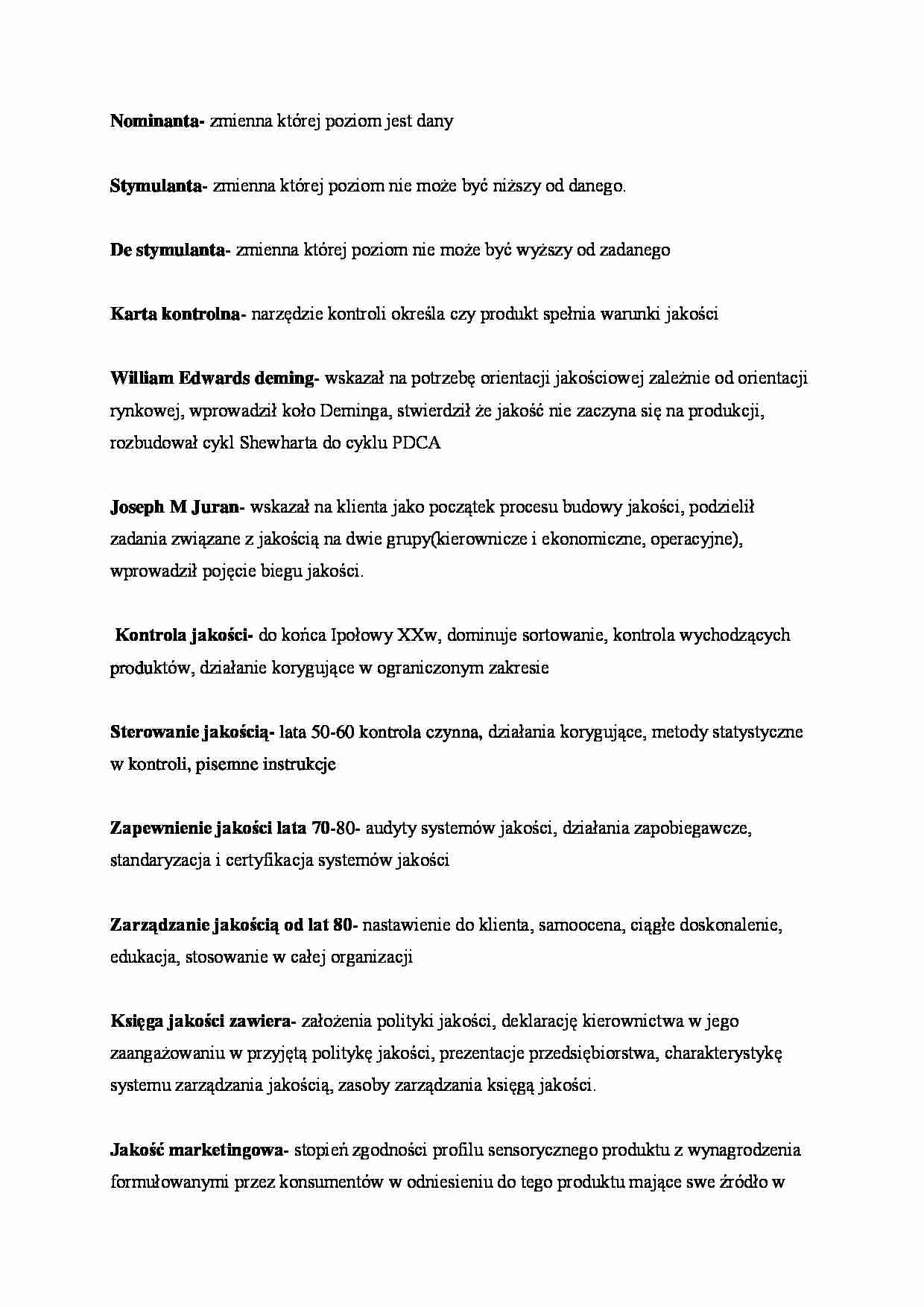 Zarządzanie jakością - podstawowe pojęcia - strona 1