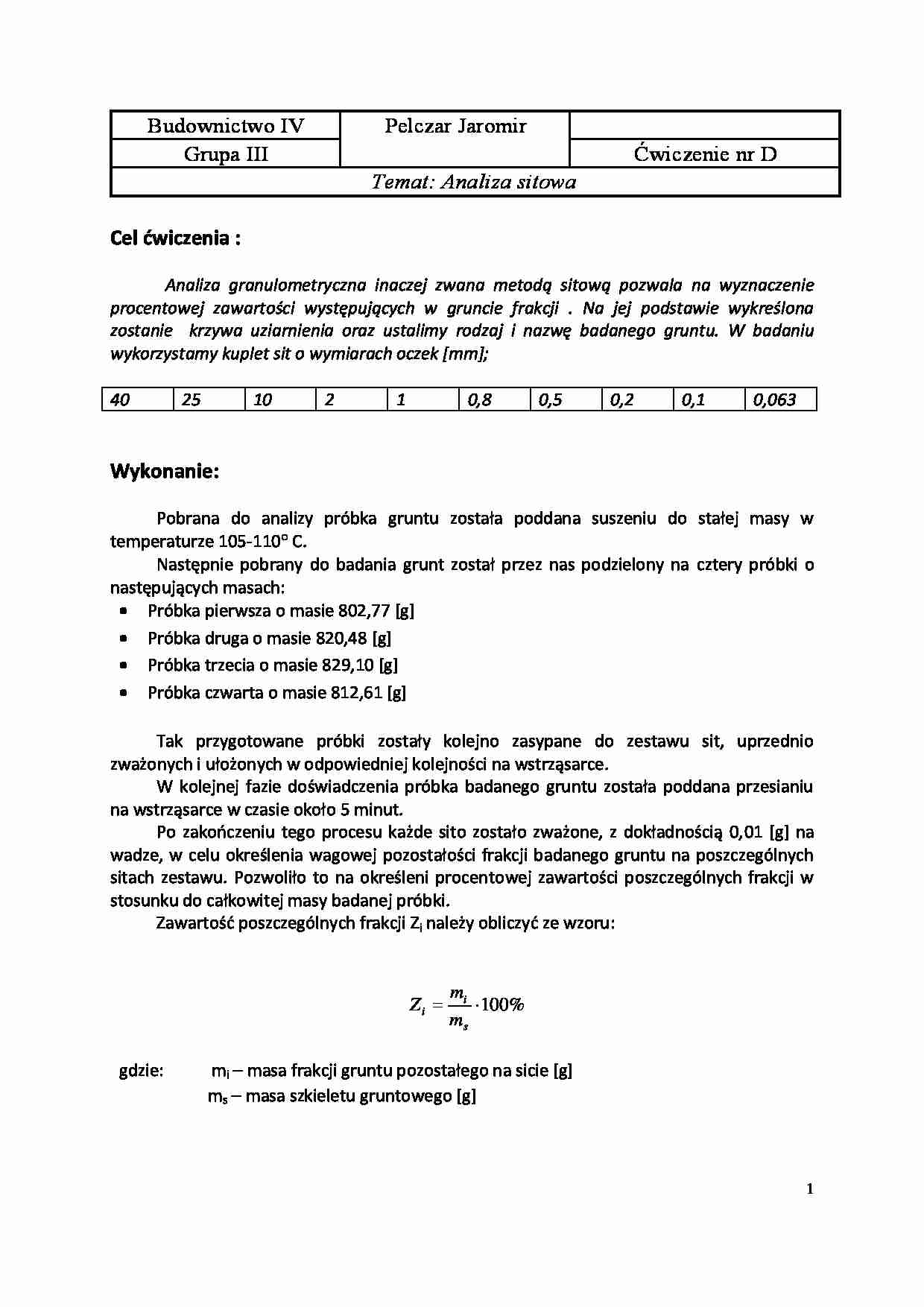 Analiza sitowa - sprawozdanie cz. 2 - strona 1