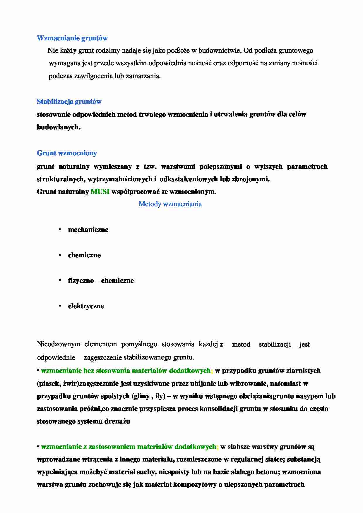 Charakterystyka stabilizacji i wzmacniania gruntów - strona 1