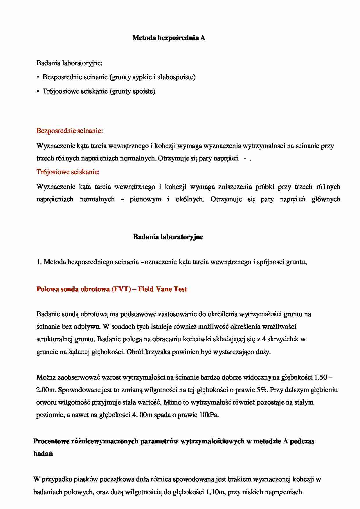 Metoda bezpośrednia A - badania labolatoryjne - strona 1