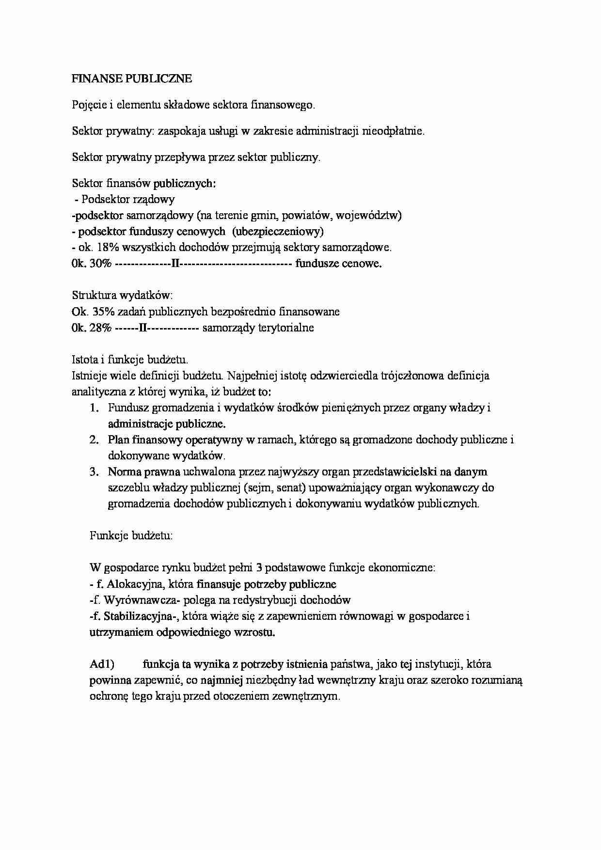finanse publiczne na egzamin u dr Surówki Wszib - strona 1