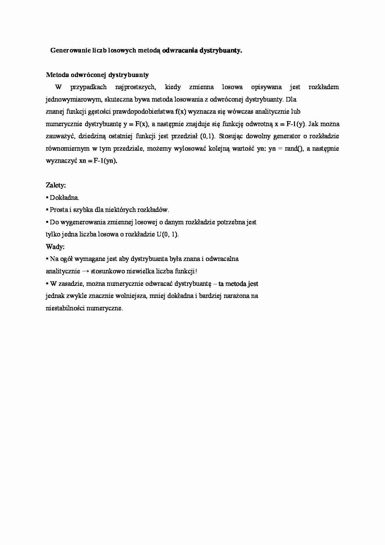 Generowanie liczb losowych metodą odwracania dystrybuanty - strona 1