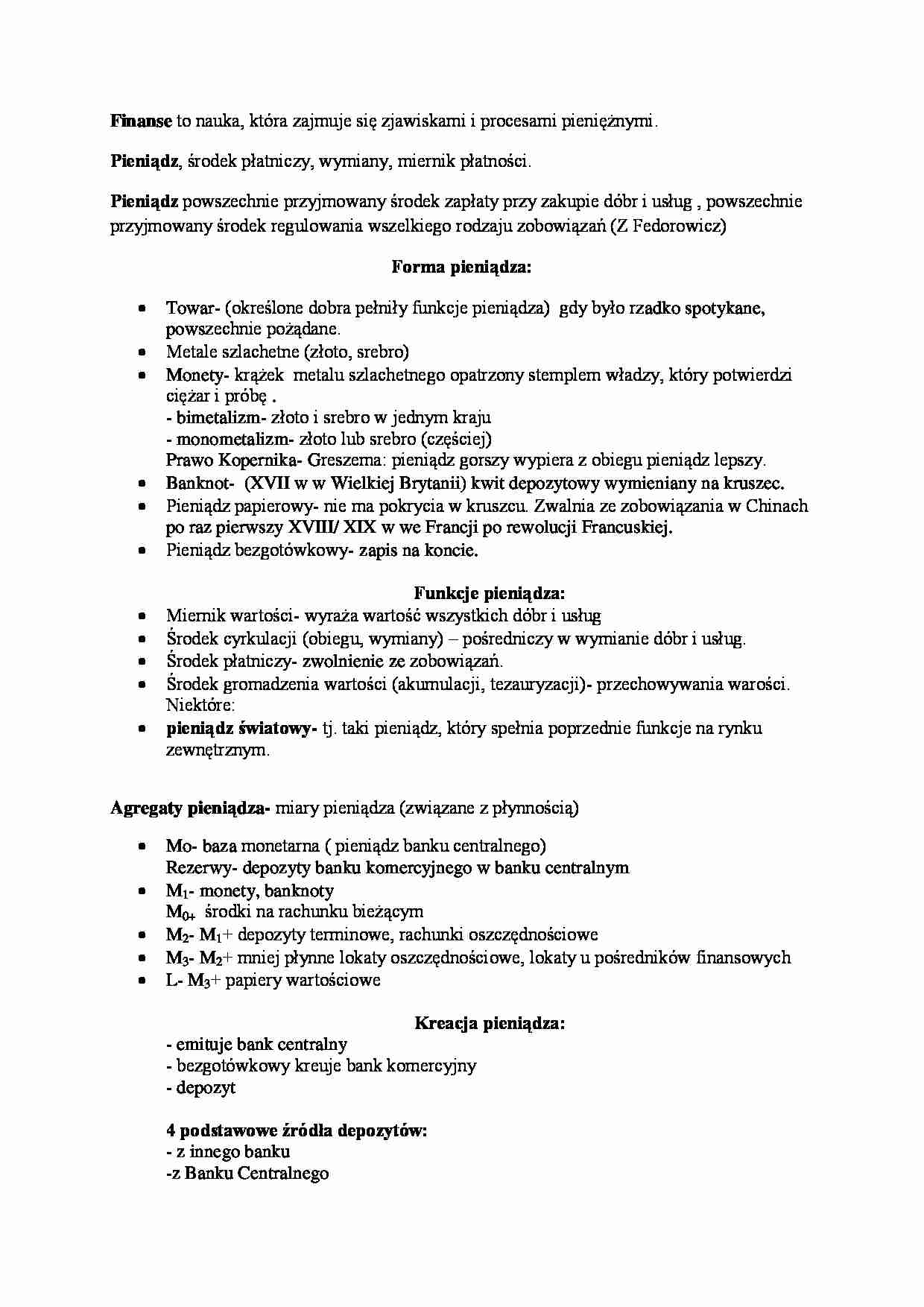 podsrawy nauki o finansach kolokwium 1 dr Niżnik - strona 1