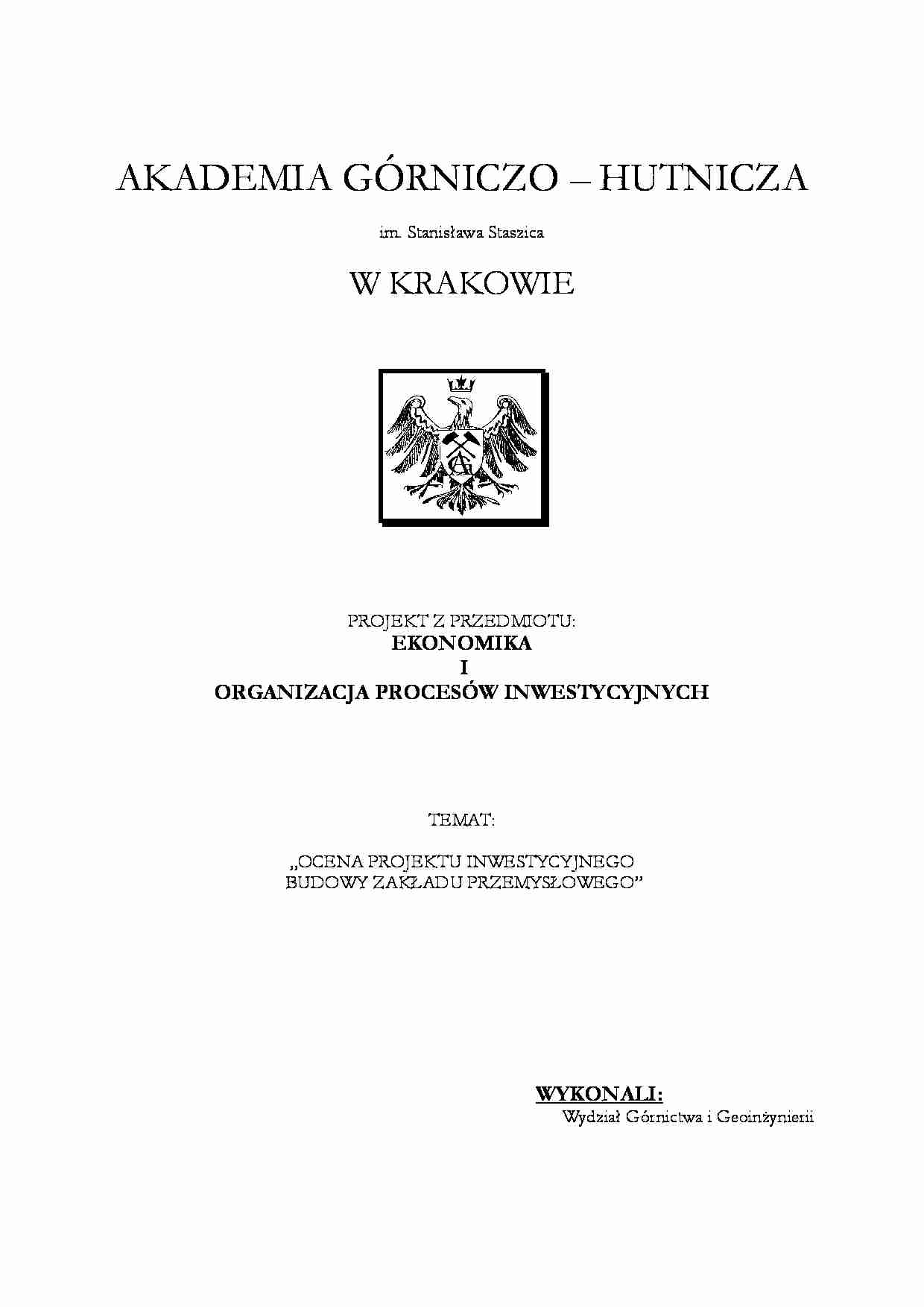 projekt inwestycyjny budowy zakładu przemyslowego- omówienie - strona 1