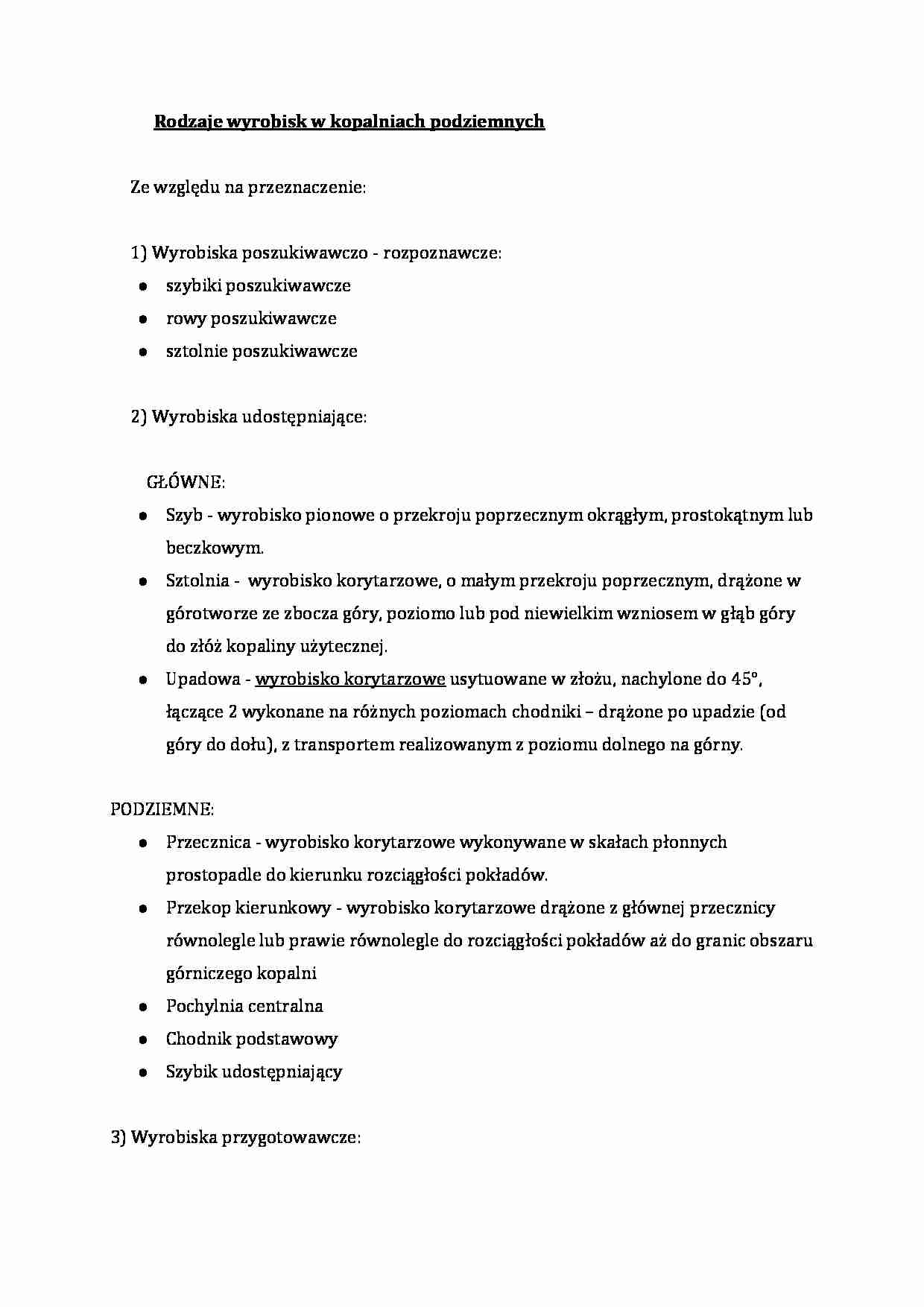 Rodzaje wyrobisk w kopalniach podziemnych - omówienie  - strona 1