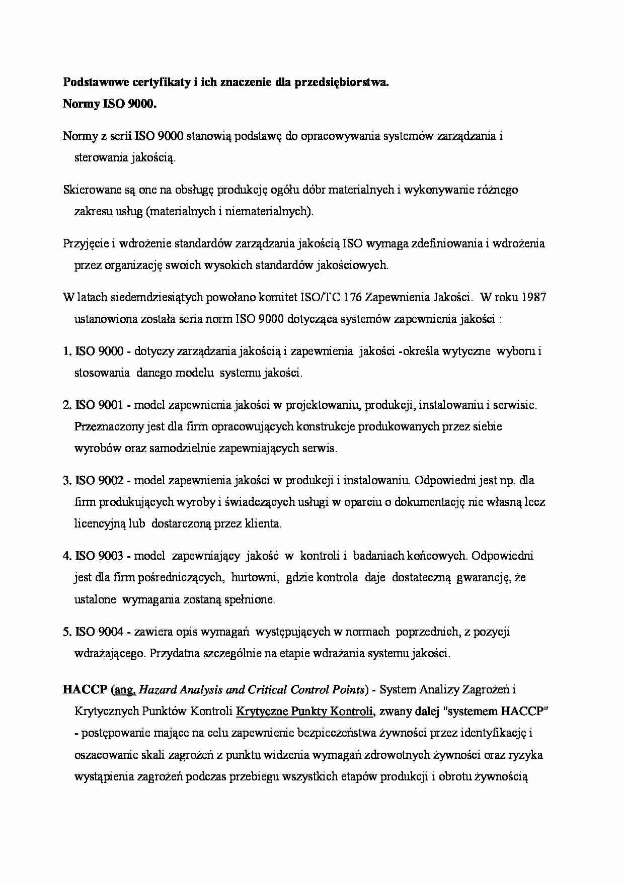  Podstawowe certyfikaty i ich znaczenie dla przedsiębiorstwa. - strona 1