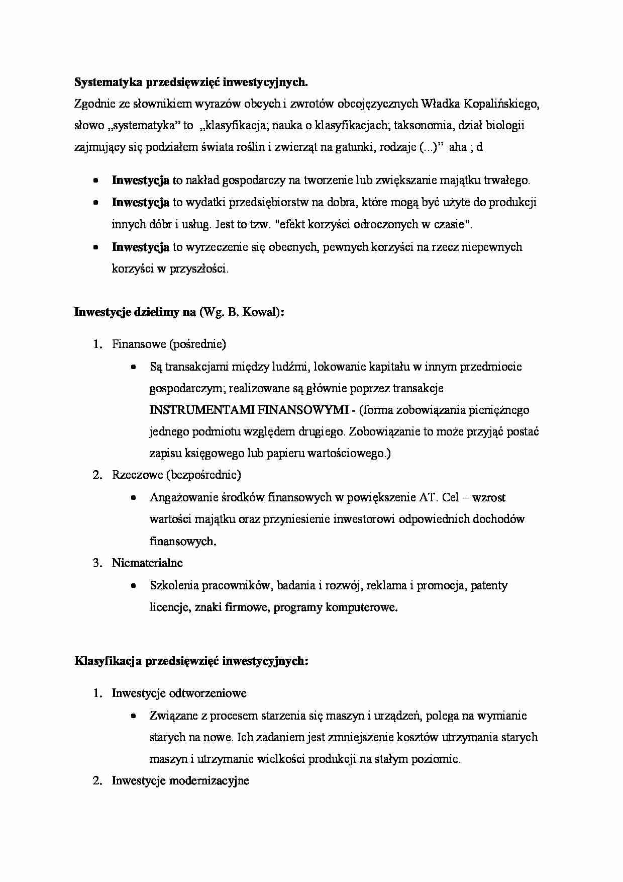  Systematyka przedsięwzięć inwestycyjnych - omówienie  - strona 1