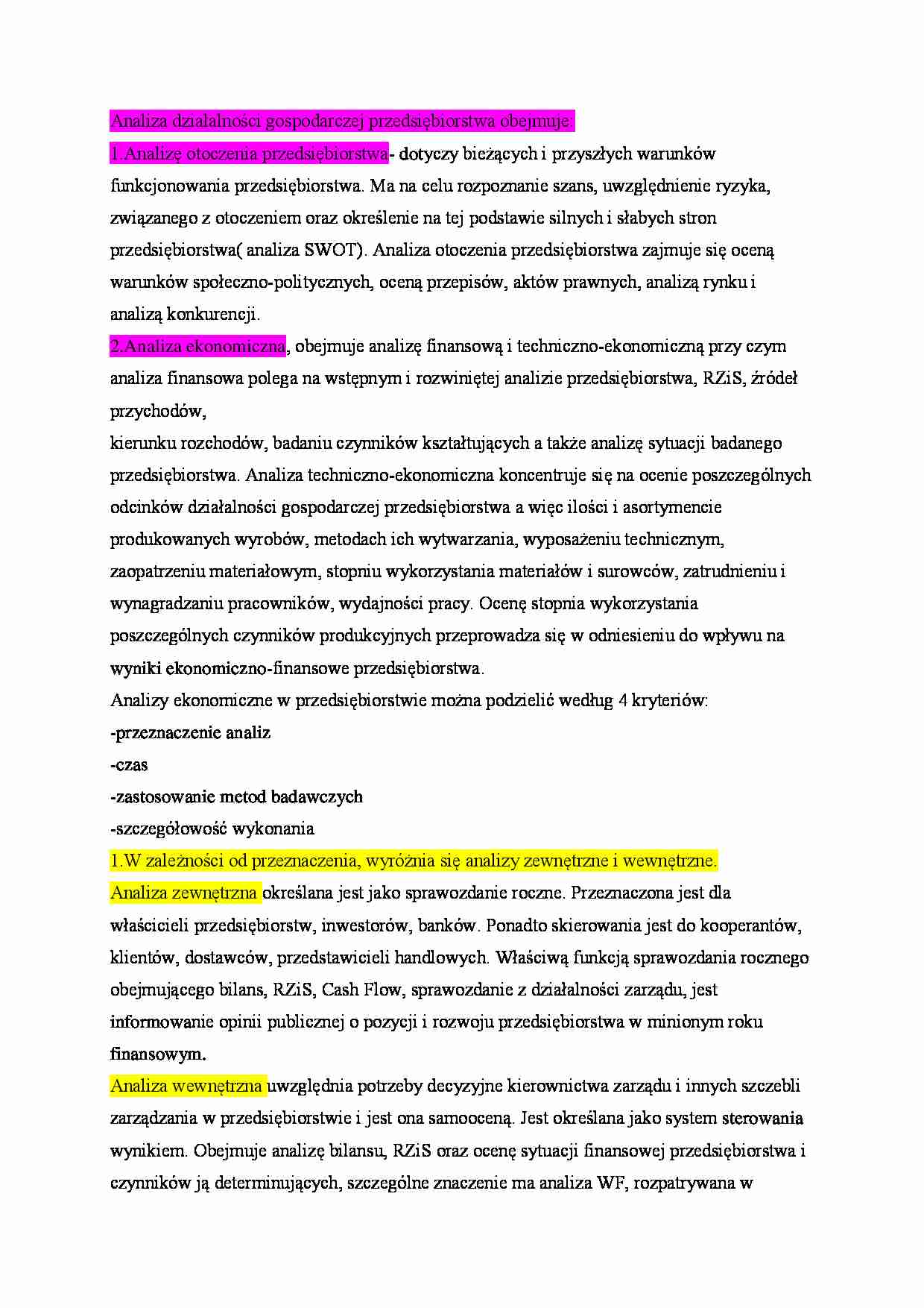  Analiza działalności gospodarczej przedsiębiorstwa - omówienie - strona 1