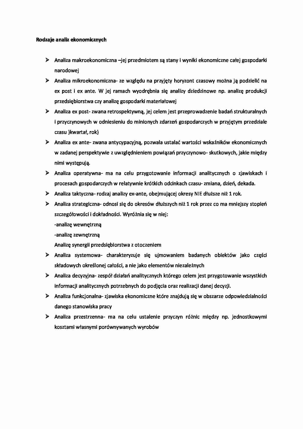 Rodzaje analiz ekonomicznych - strona 1